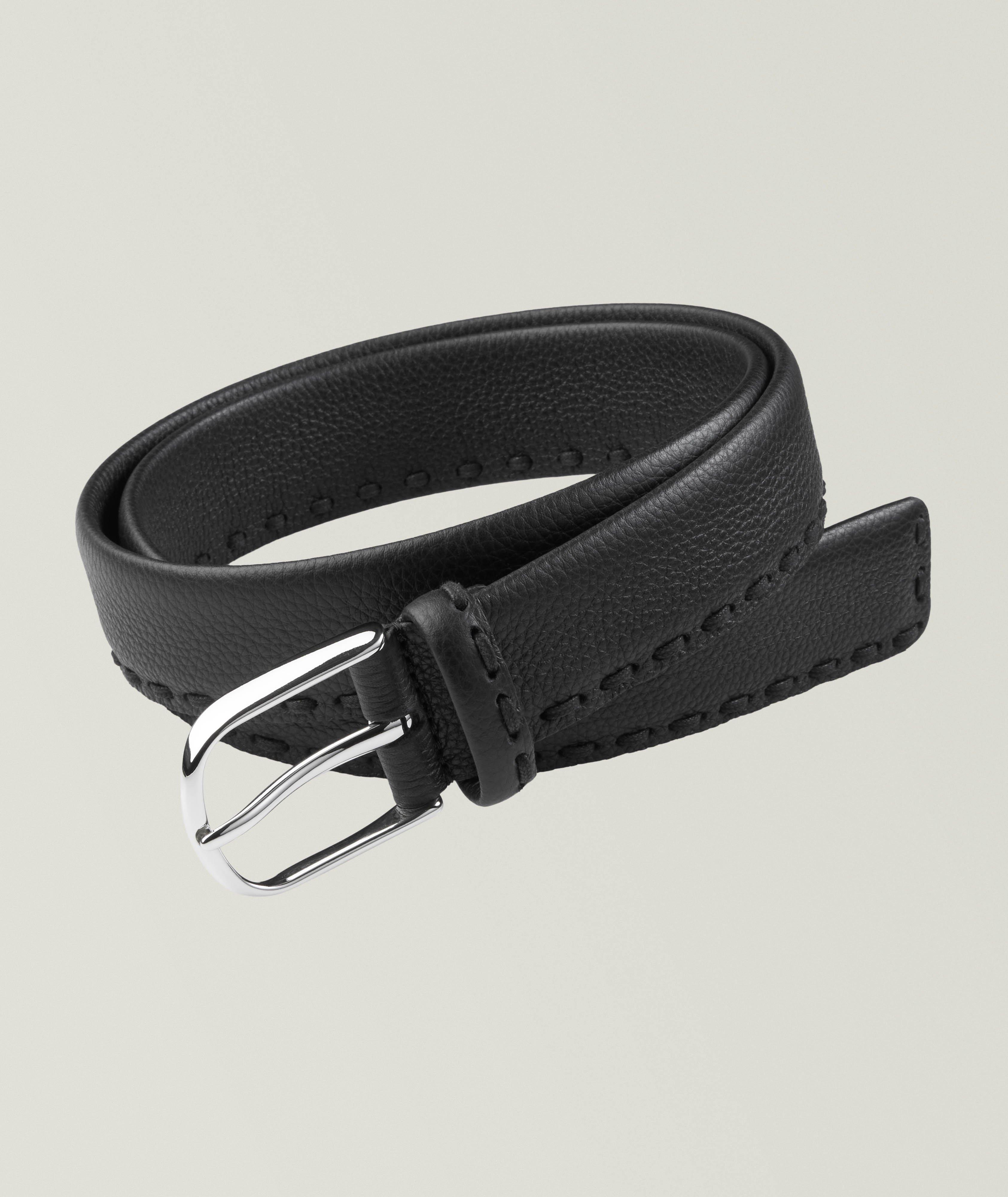 Ceinture en cuir grenu à surpiqures image 0