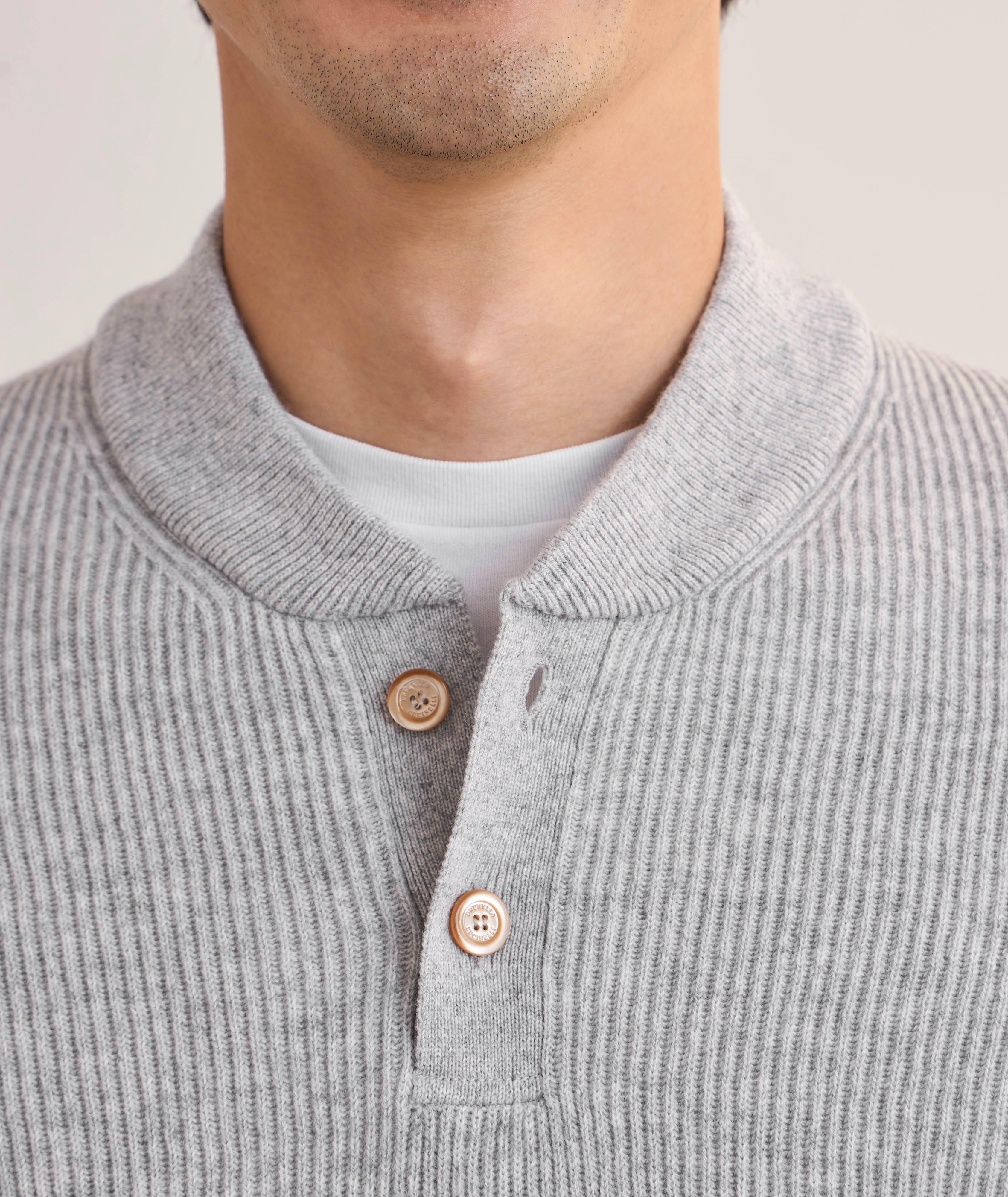 Pull en tricot côtelé de cachemire à encolure boutonnée image 3