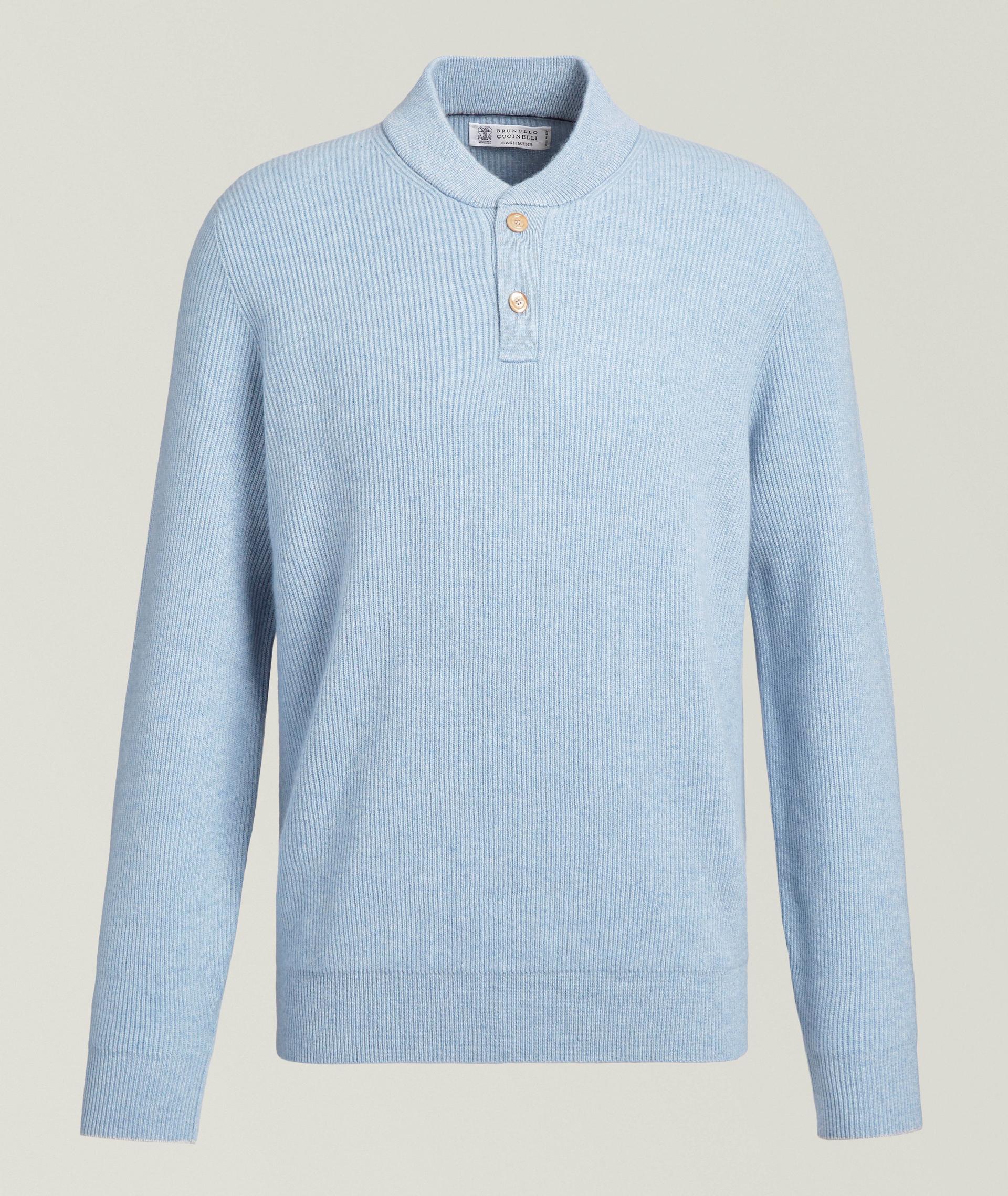 Cashmere English Rib-Knit Henley Sweater image 0