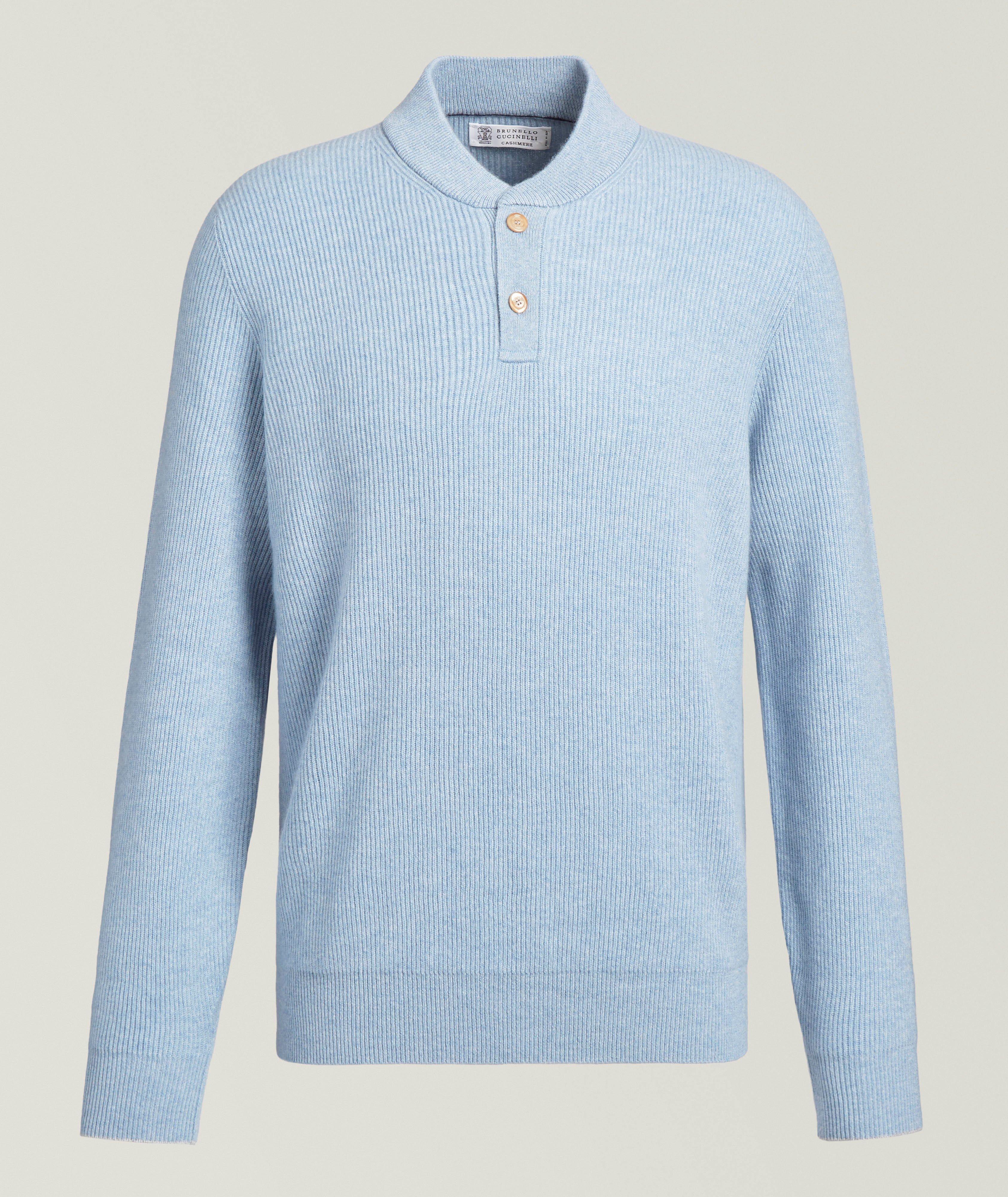 Cashmere English Rib-Knit Henley Sweater image 0