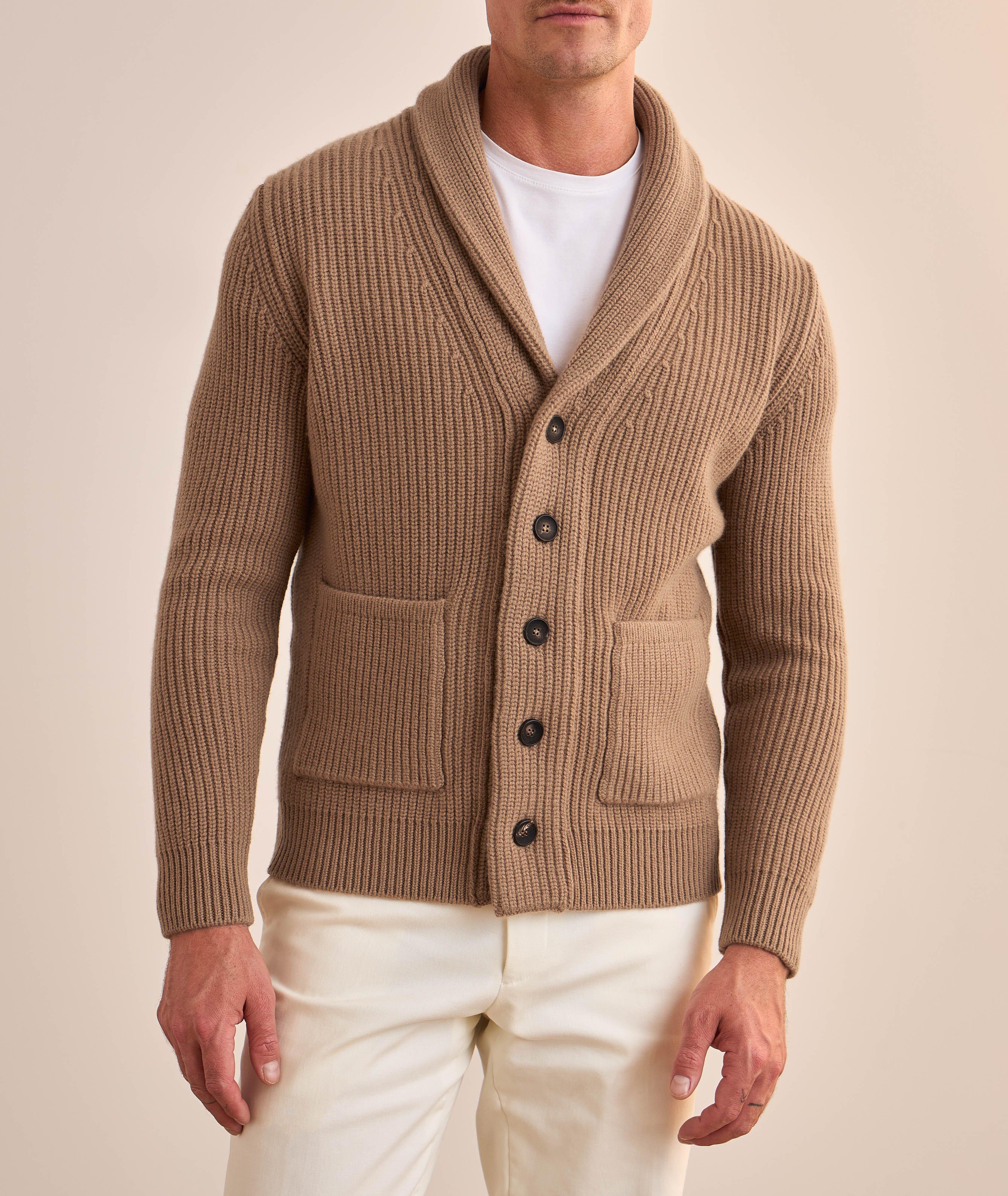 Wool-Cashmere Ribbed Shawl Cardigan  image 1