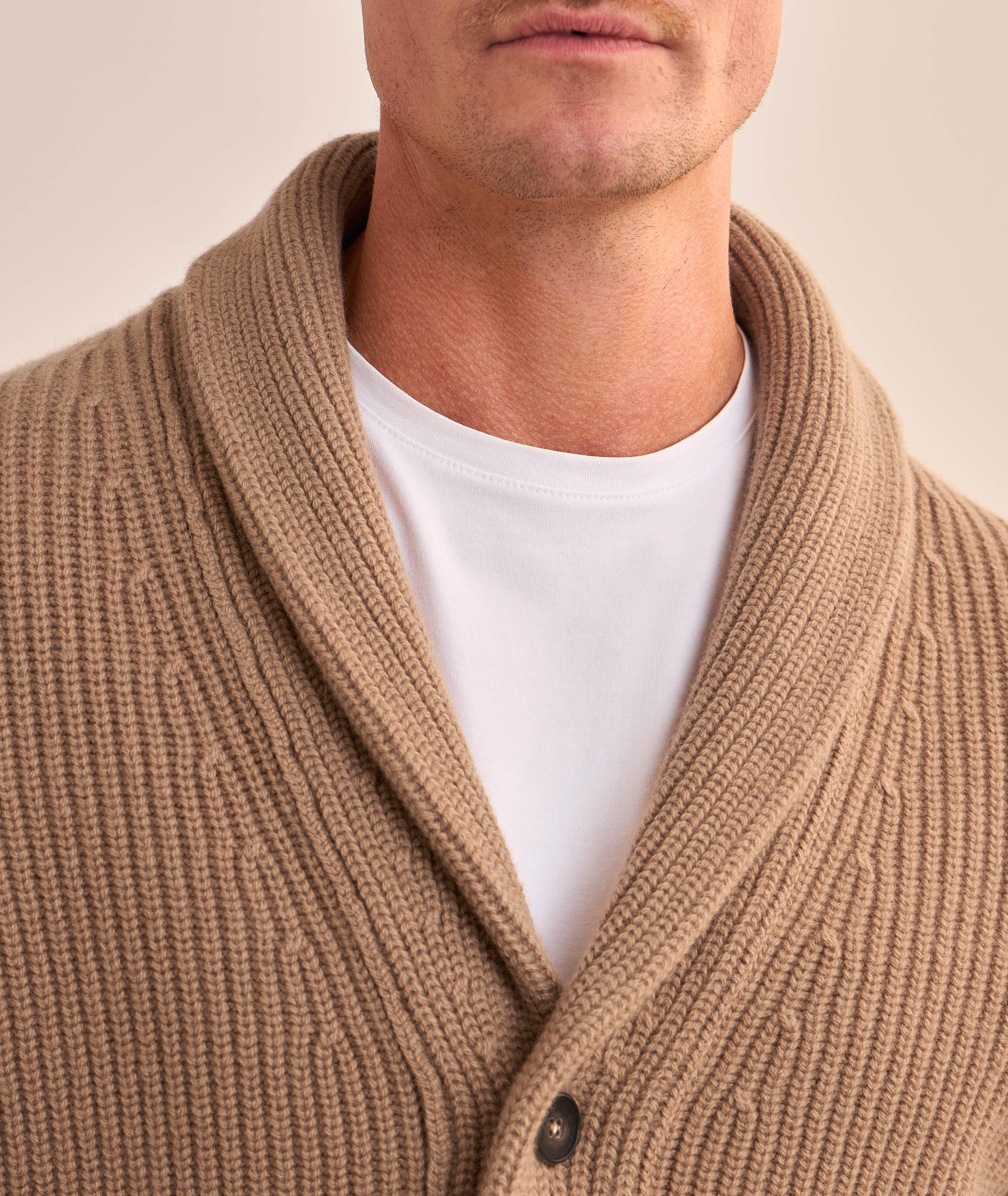 Wool-Cashmere Ribbed Shawl Cardigan  image 3