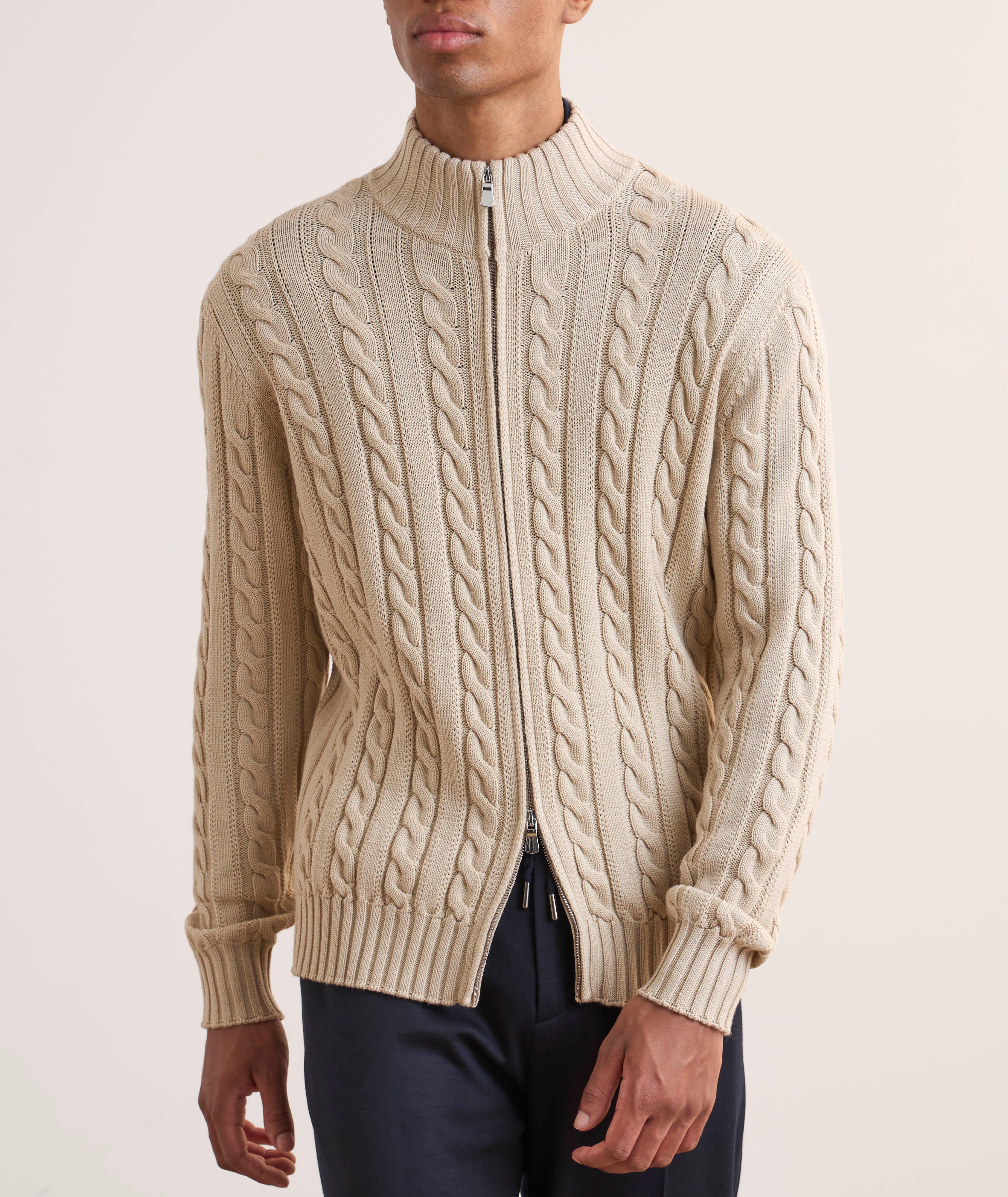Merino Wool Cable Knit Zipper Cardigan  image 1