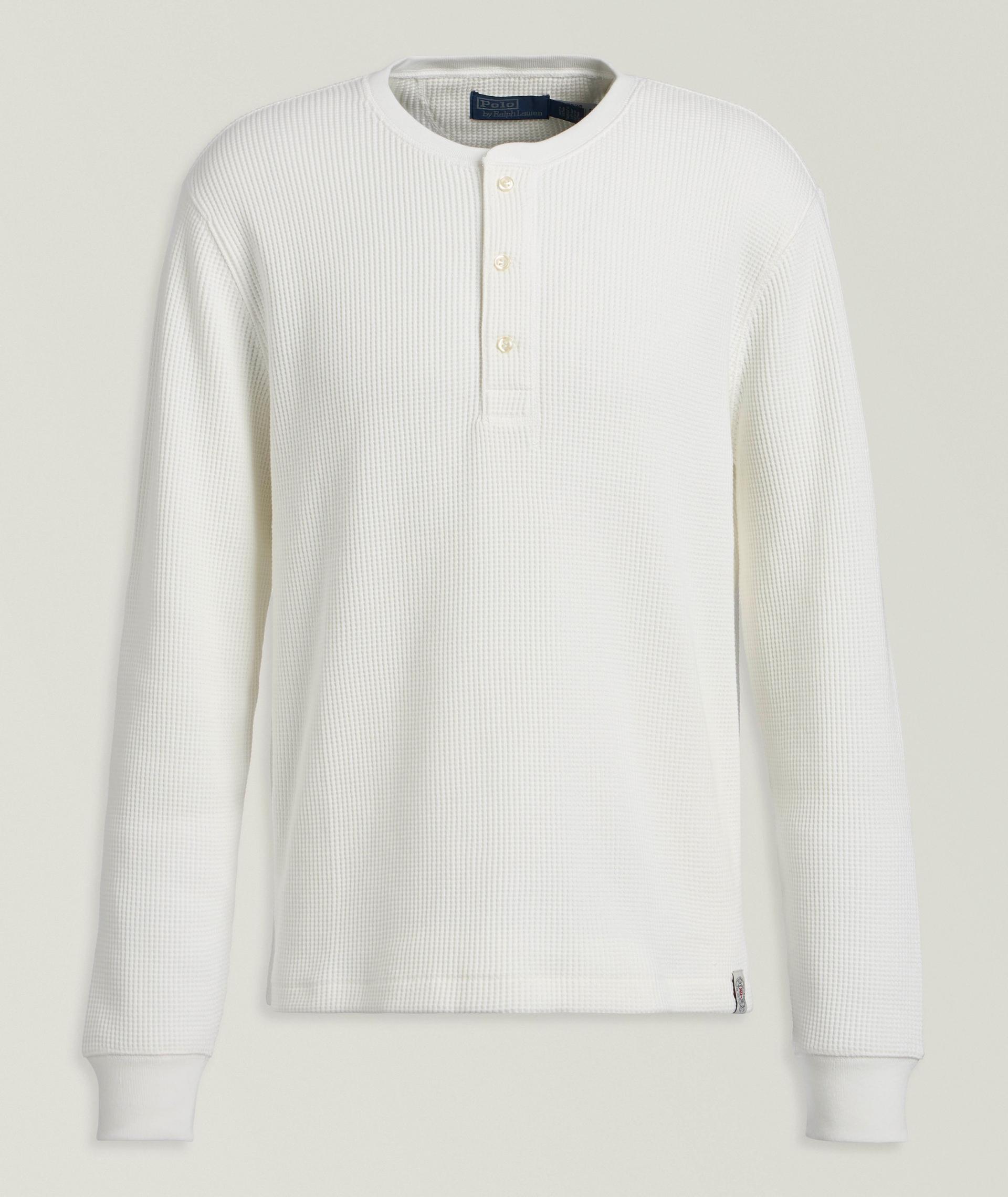 Waffle-Knit Cotton Henley Shirt image 0