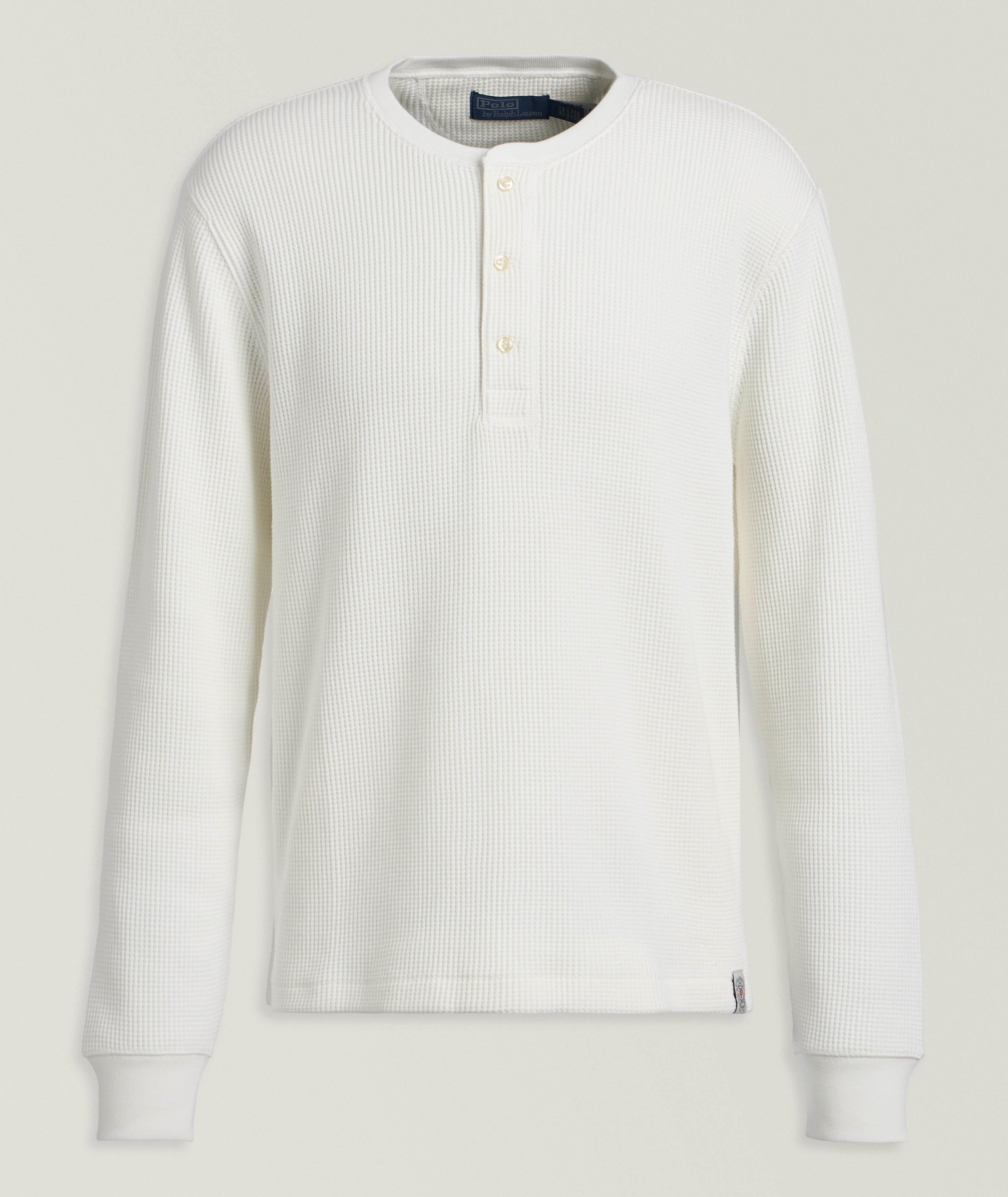 Waffle-Knit Cotton Henley Shirt image 0