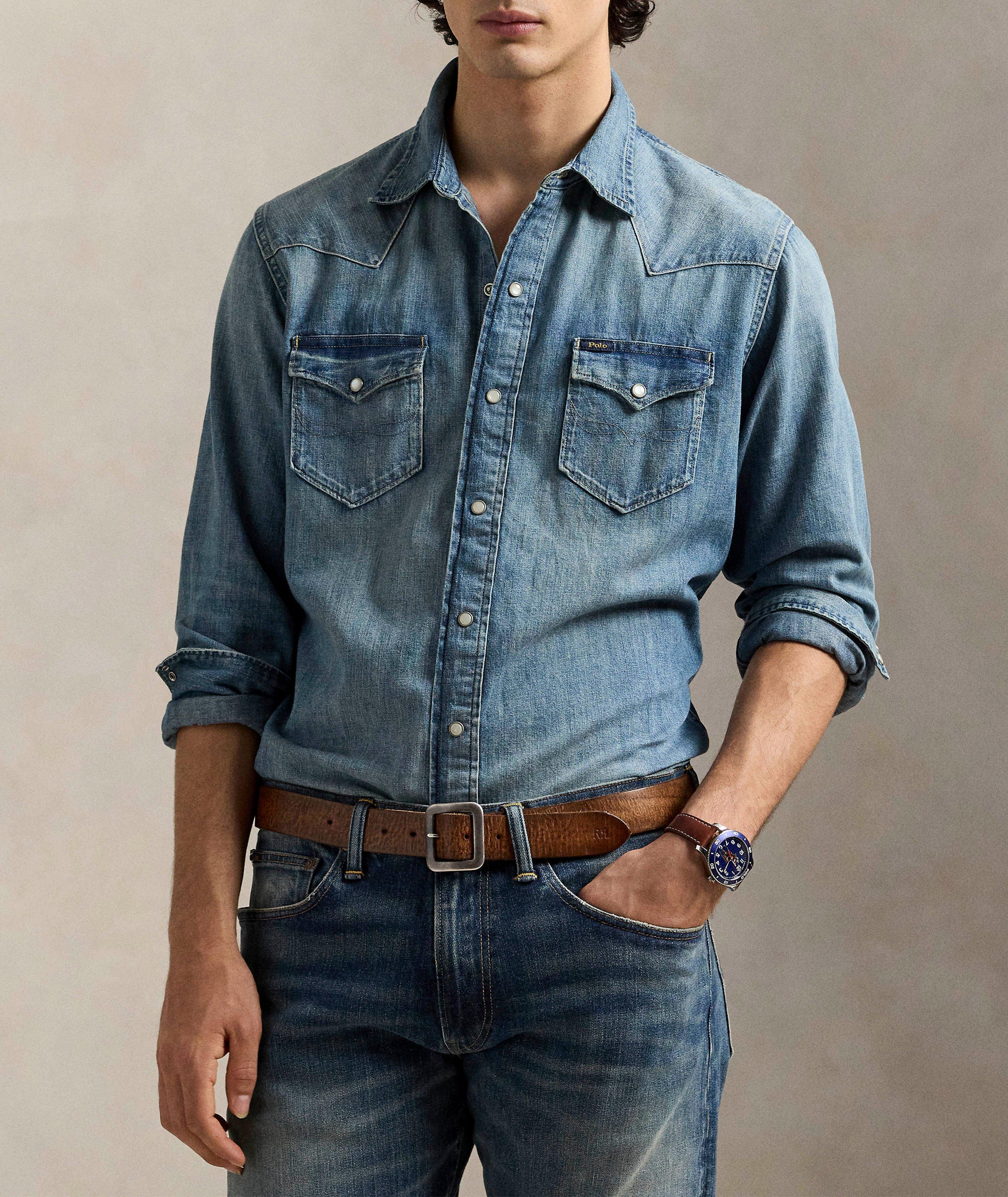 Chemise de style western en denim à tissage irrégulier image 1