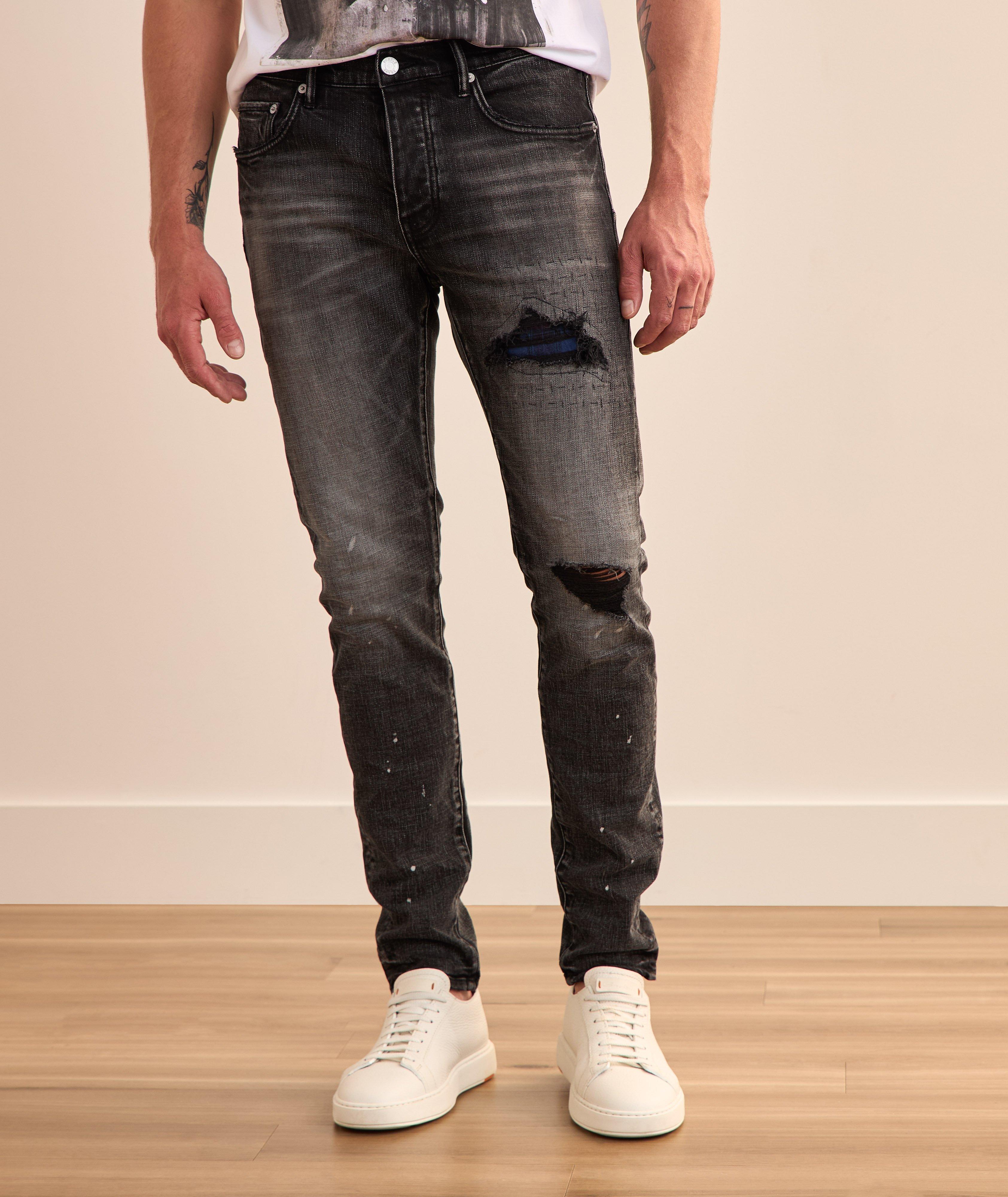 P001 Plaid Patch Repair Skinny Jeans image 2