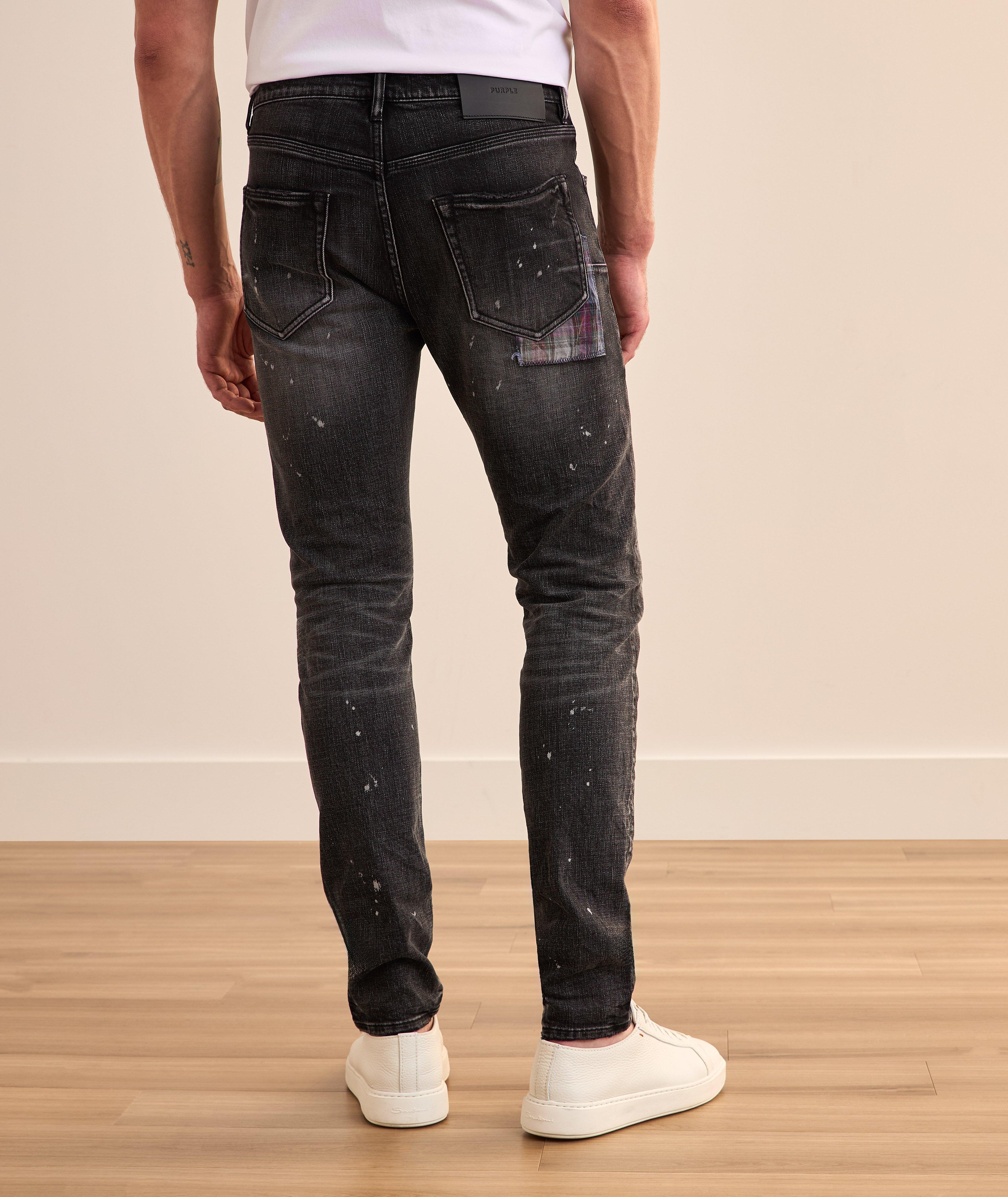 P001 Plaid Patch Repair Skinny Jeans image 3