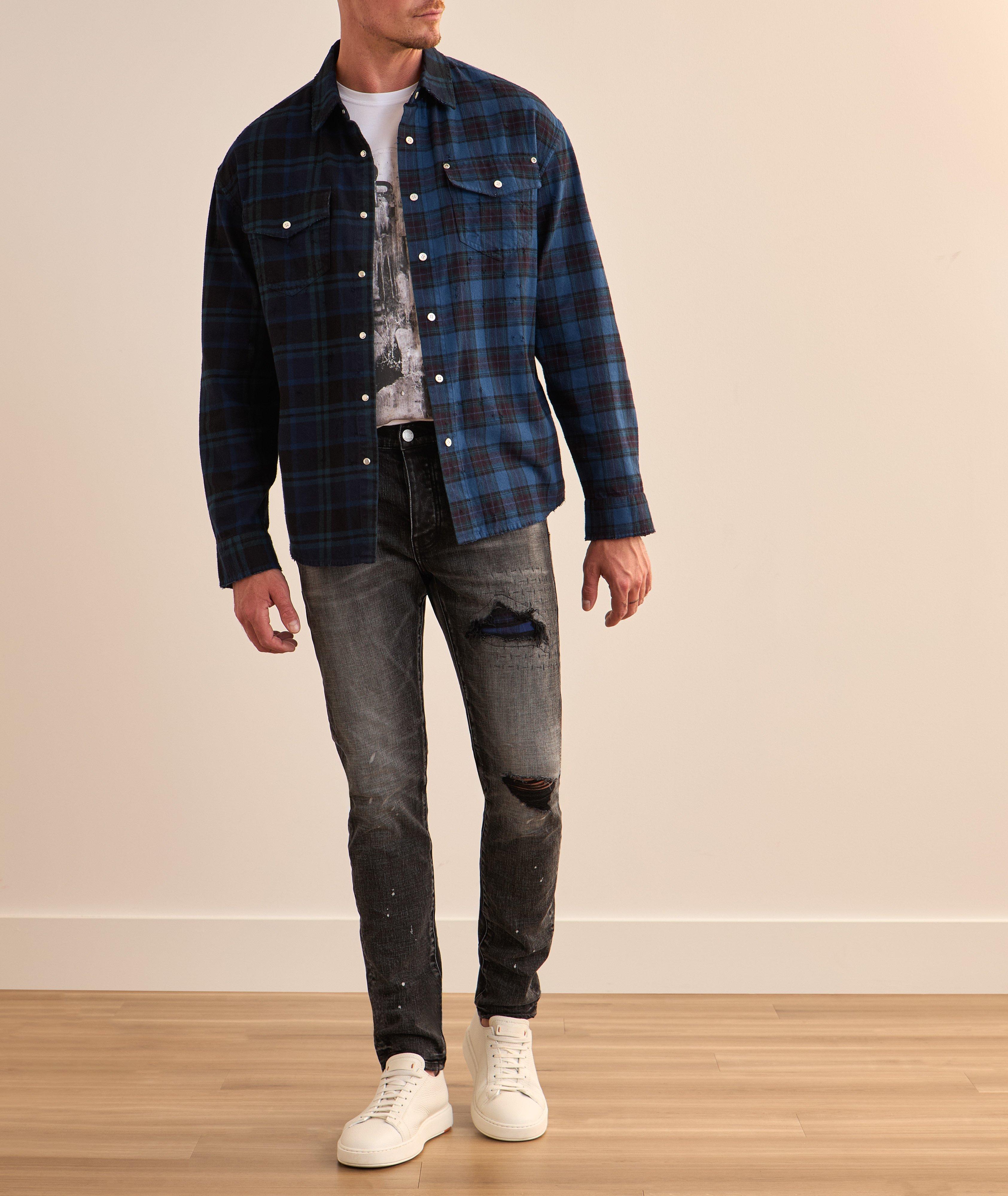 P001 Plaid Patch Repair Skinny Jeans image 5