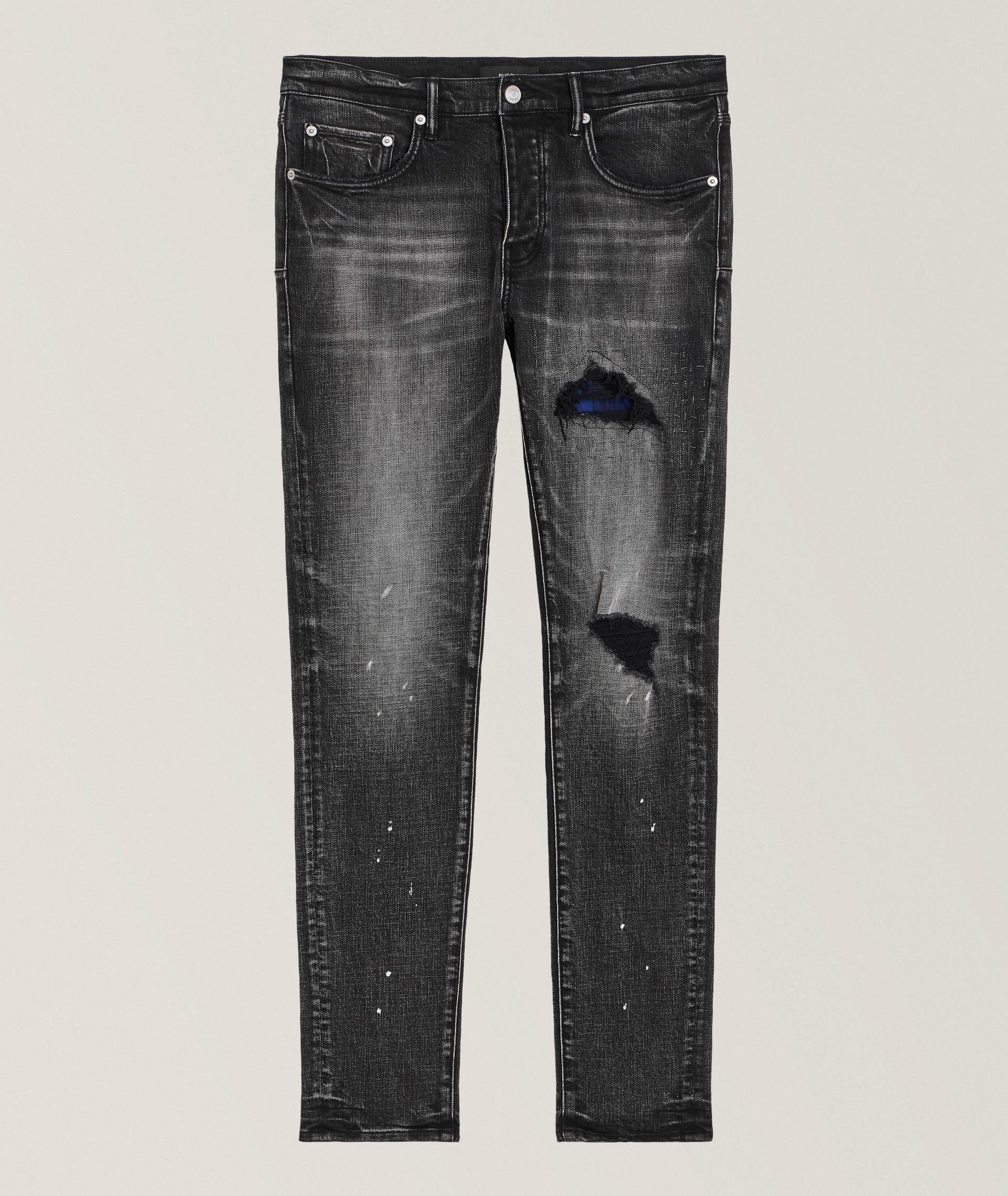 P001 Plaid Patch Repair Skinny Jeans image 0