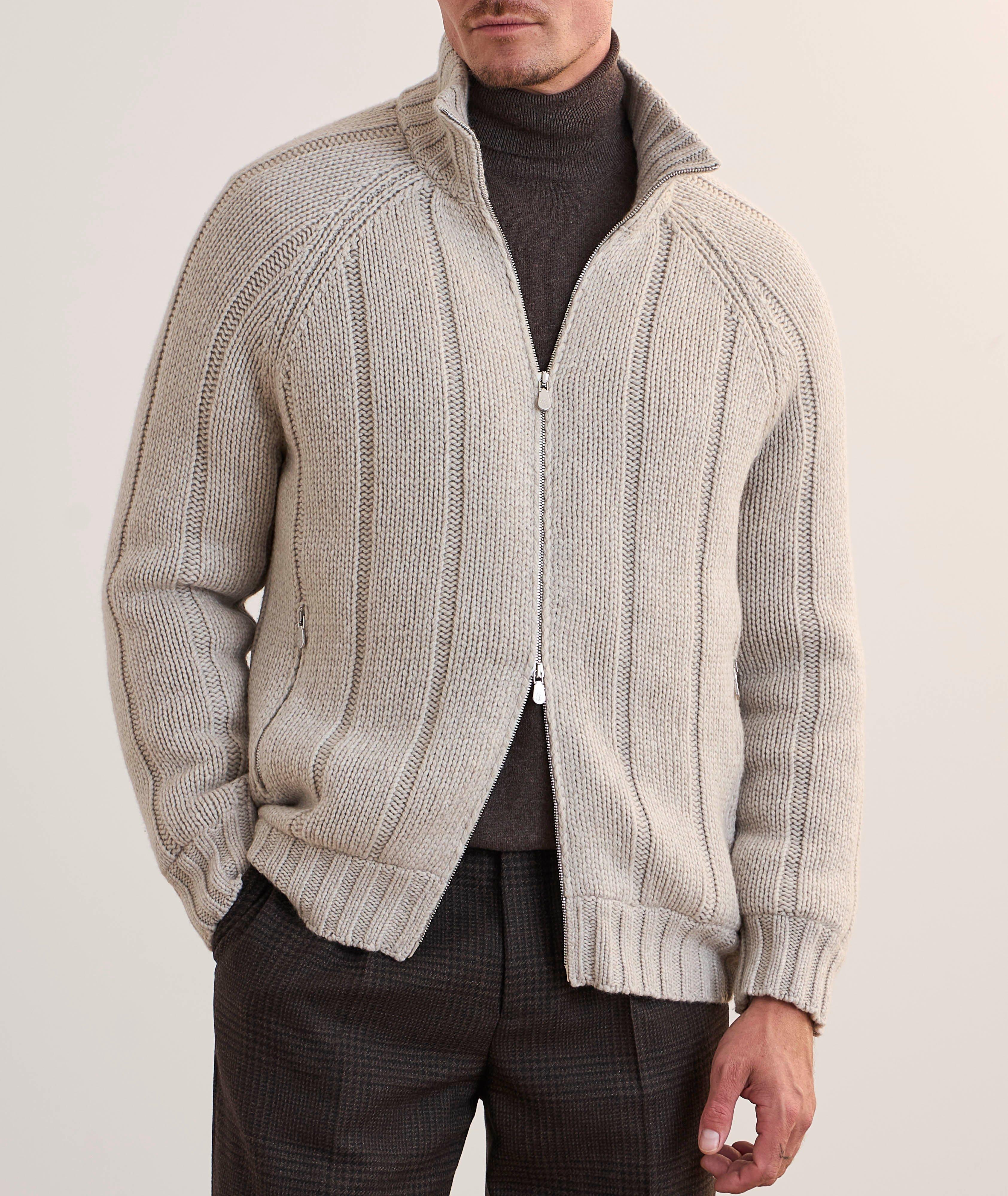 Down-Filled Chunky Cashmere Zip Sweater image 1