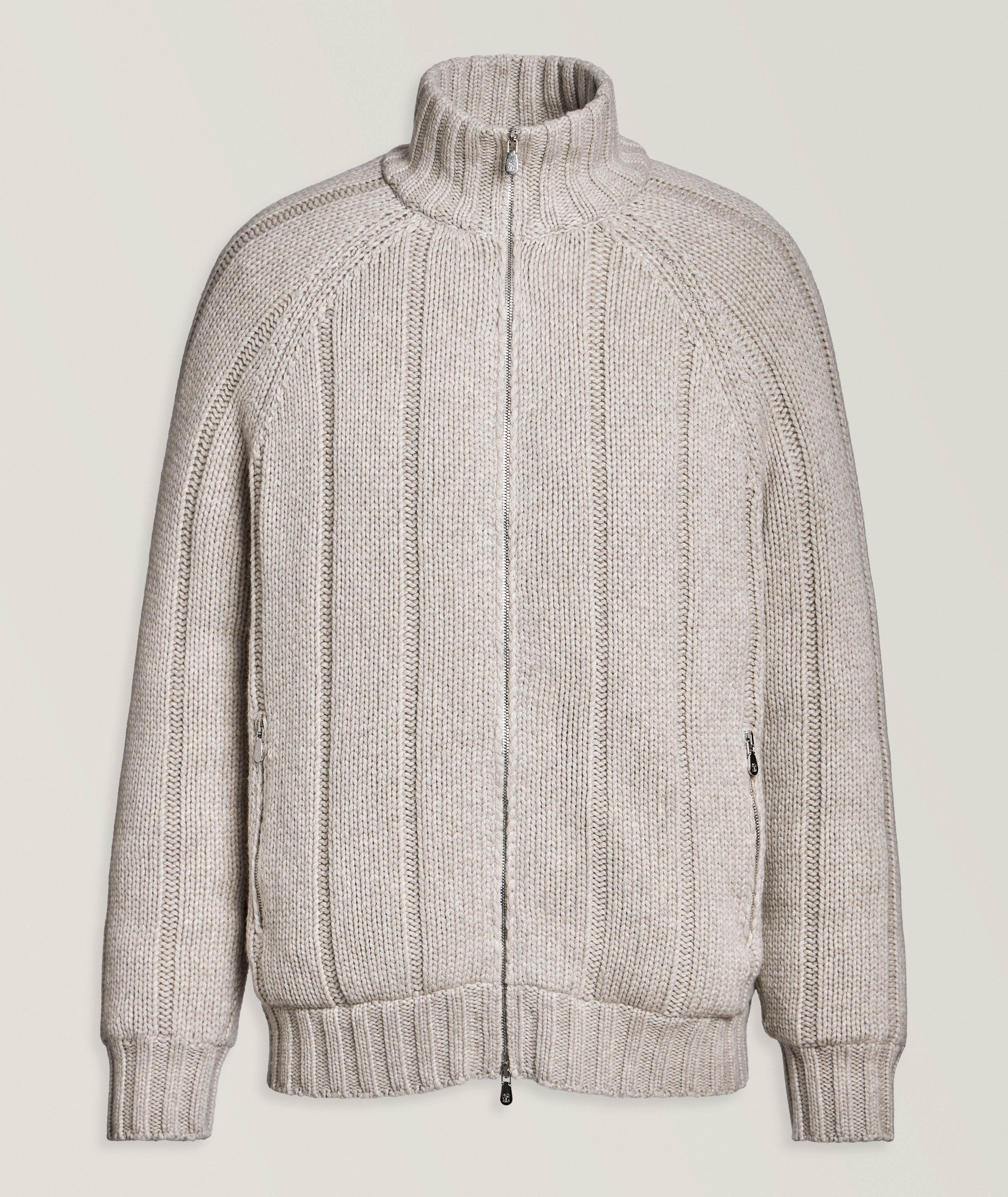 Down-Filled Chunky Cashmere Zip Sweater image 0
