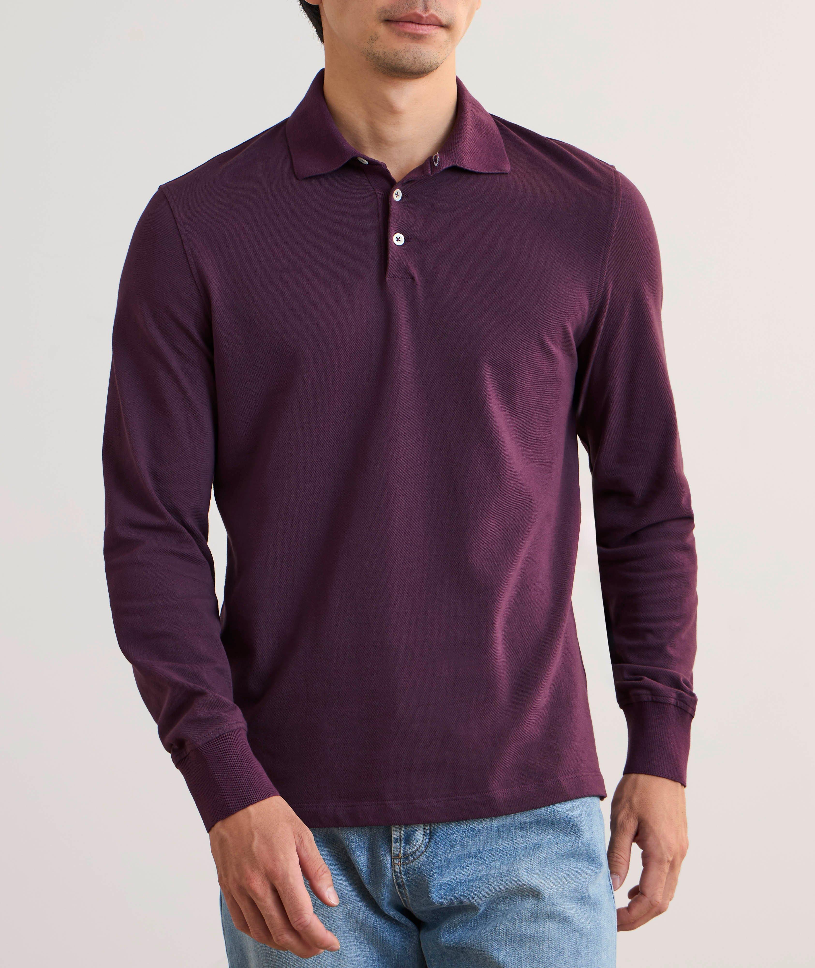 Polo en piqué de coton à manches longues image 1