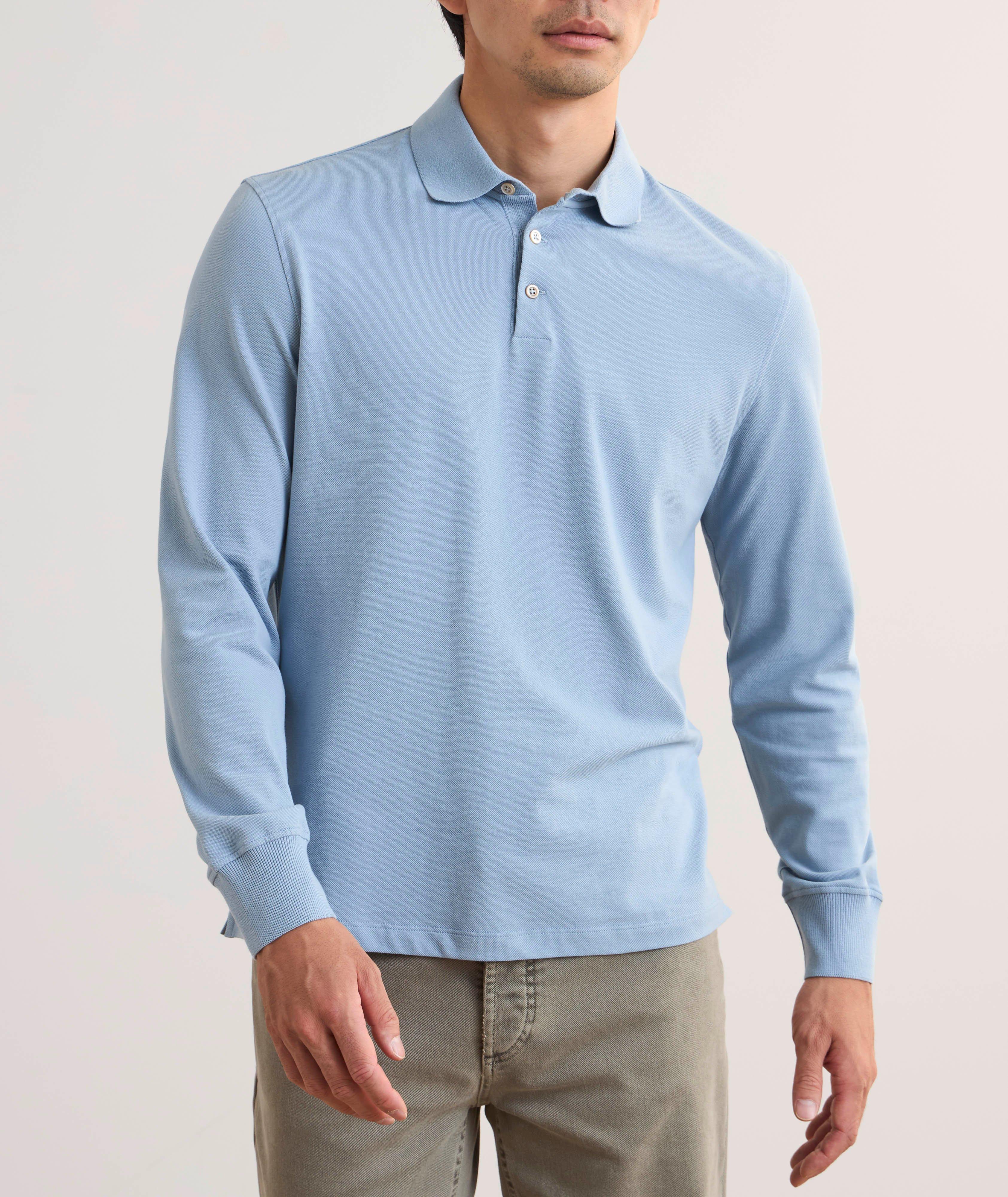 Cotton Piqué Long-Sleeve Polo image 1