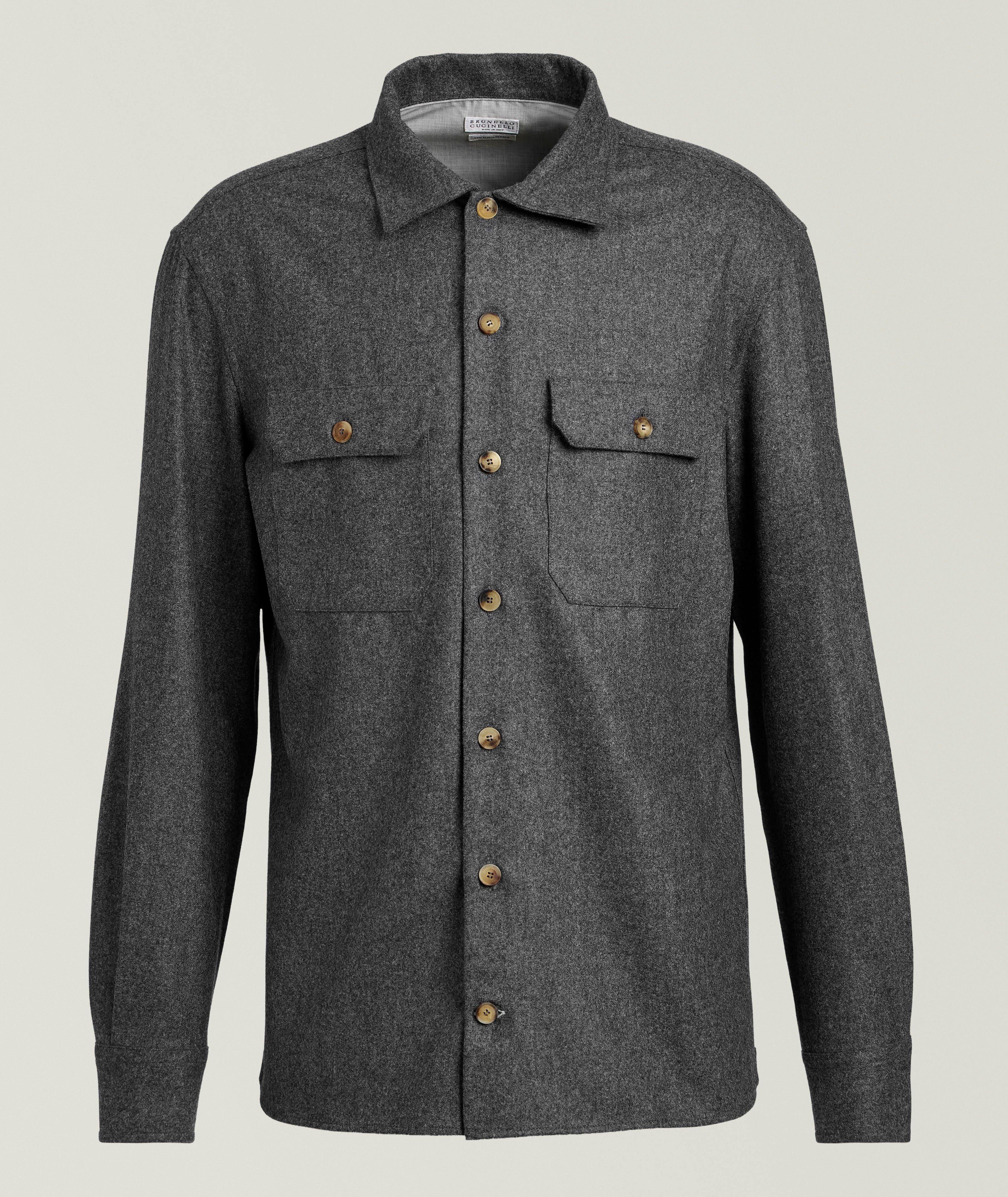 ブルゾン Brunello Cucinelli Wool Overshirt Virgin wool flannel overshirt for Man in Dark Grey