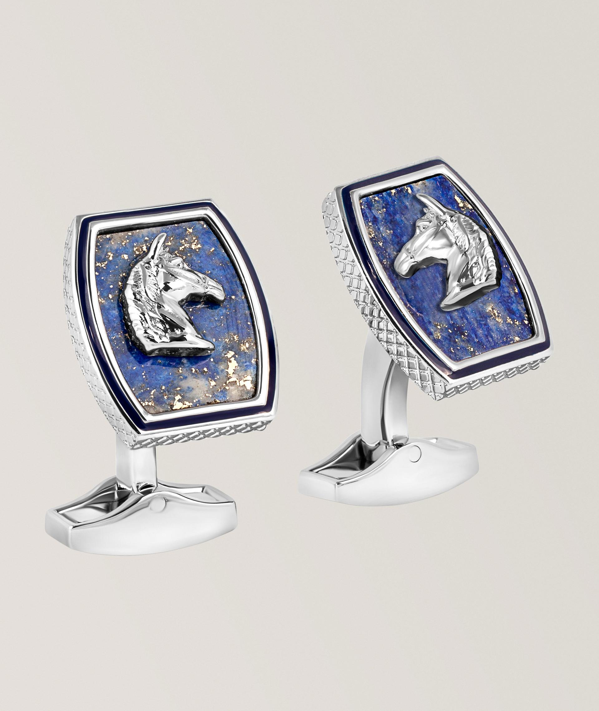 Boutons de manchette chevaux à détail en lapis-lazuli image 0