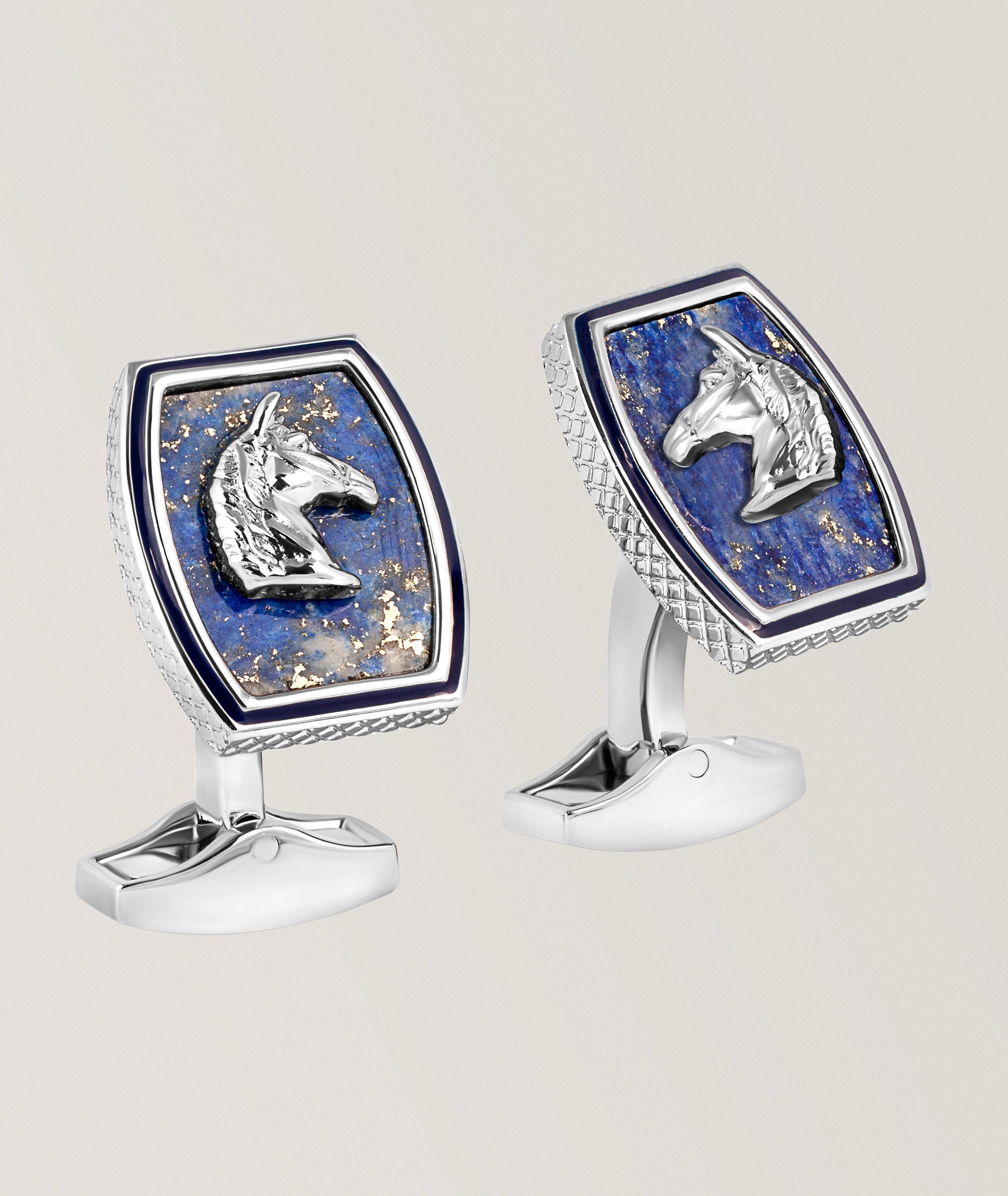 Tonneau Ascot Lapis Horse Cufflinks image 0