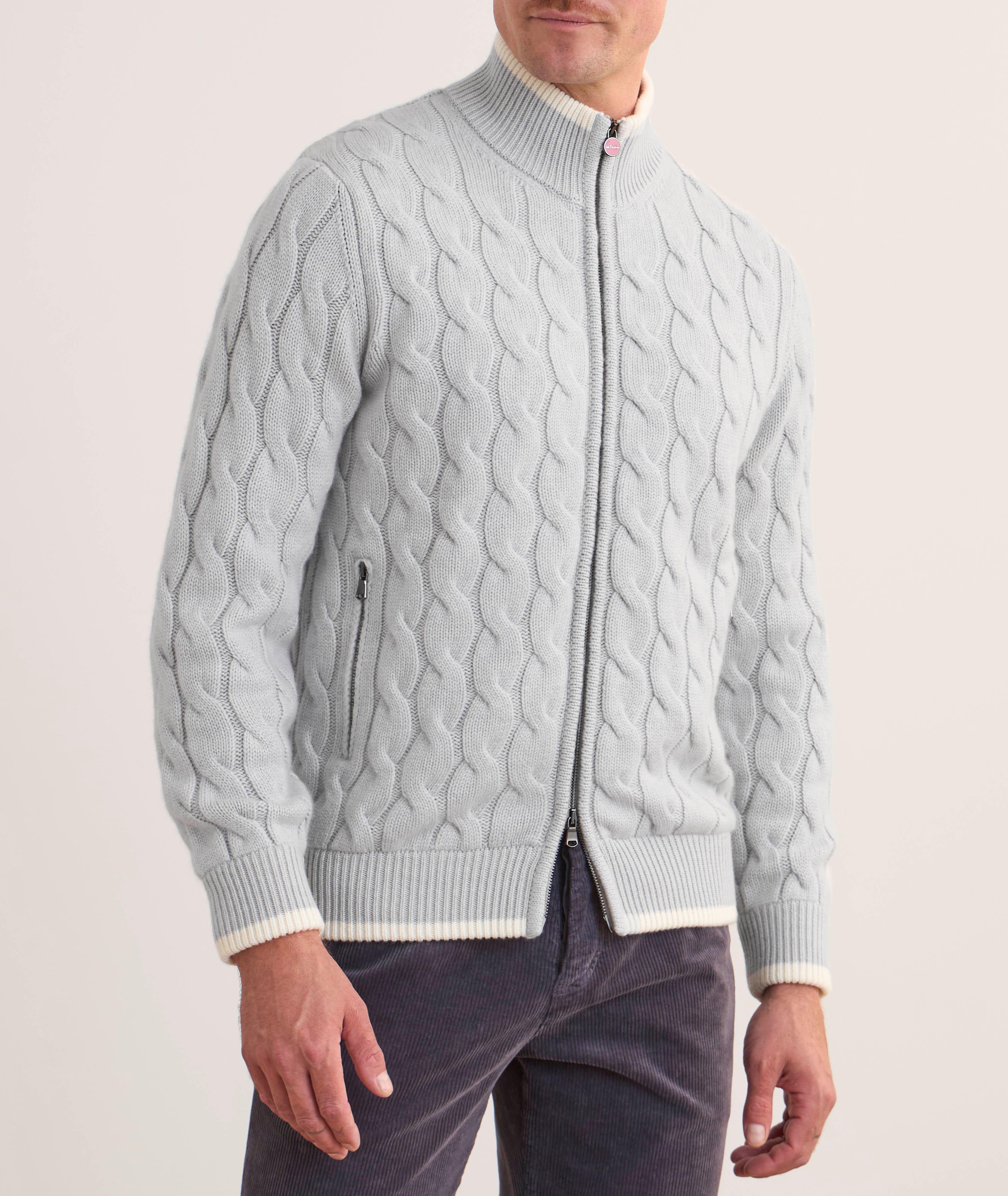 Cardigan en tricot torsadé de cachemire à glissière image 1