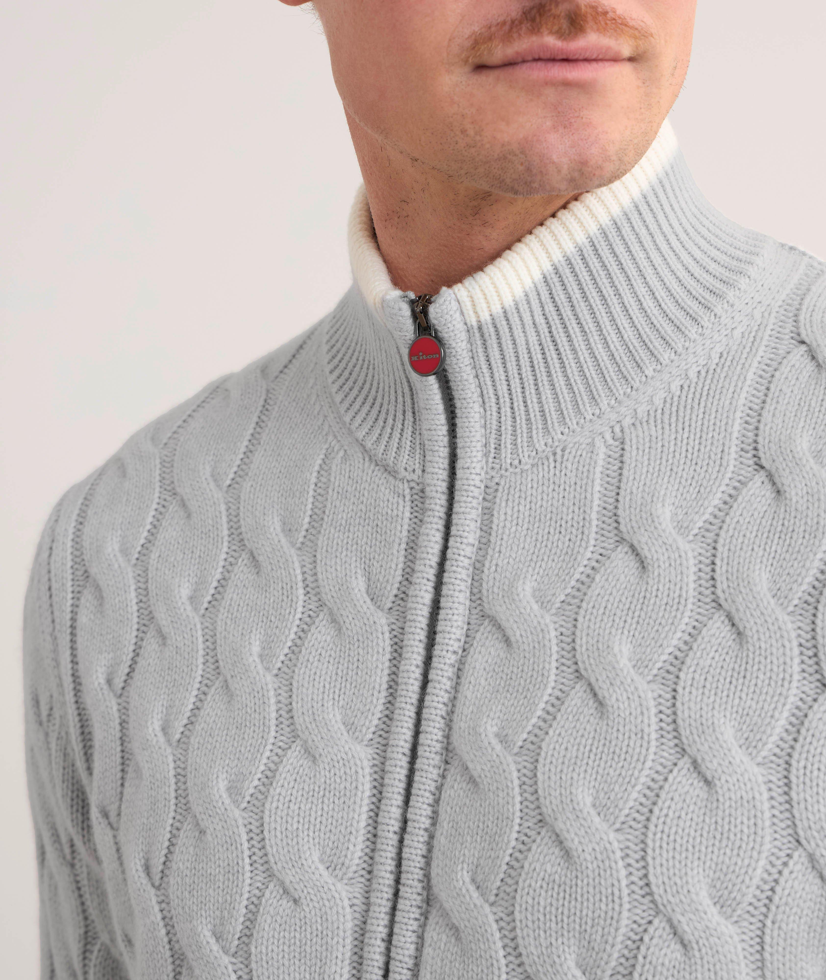 Cardigan en tricot torsadé de cachemire à glissière image 3