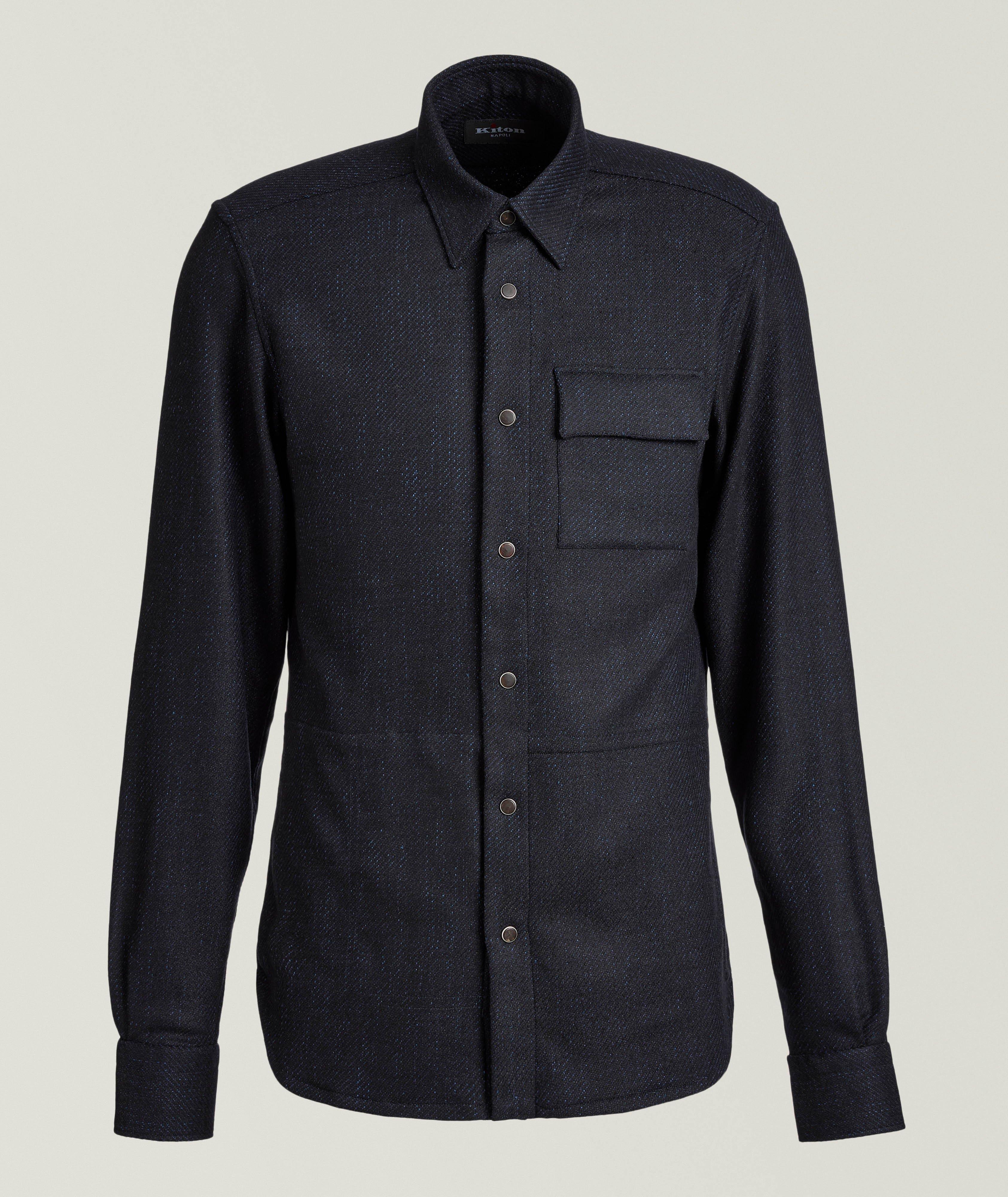 NAVY MELANGE OVERSHIRT W/ONE CHEST PKT AND SIDE ENTRÉE PKT image 0