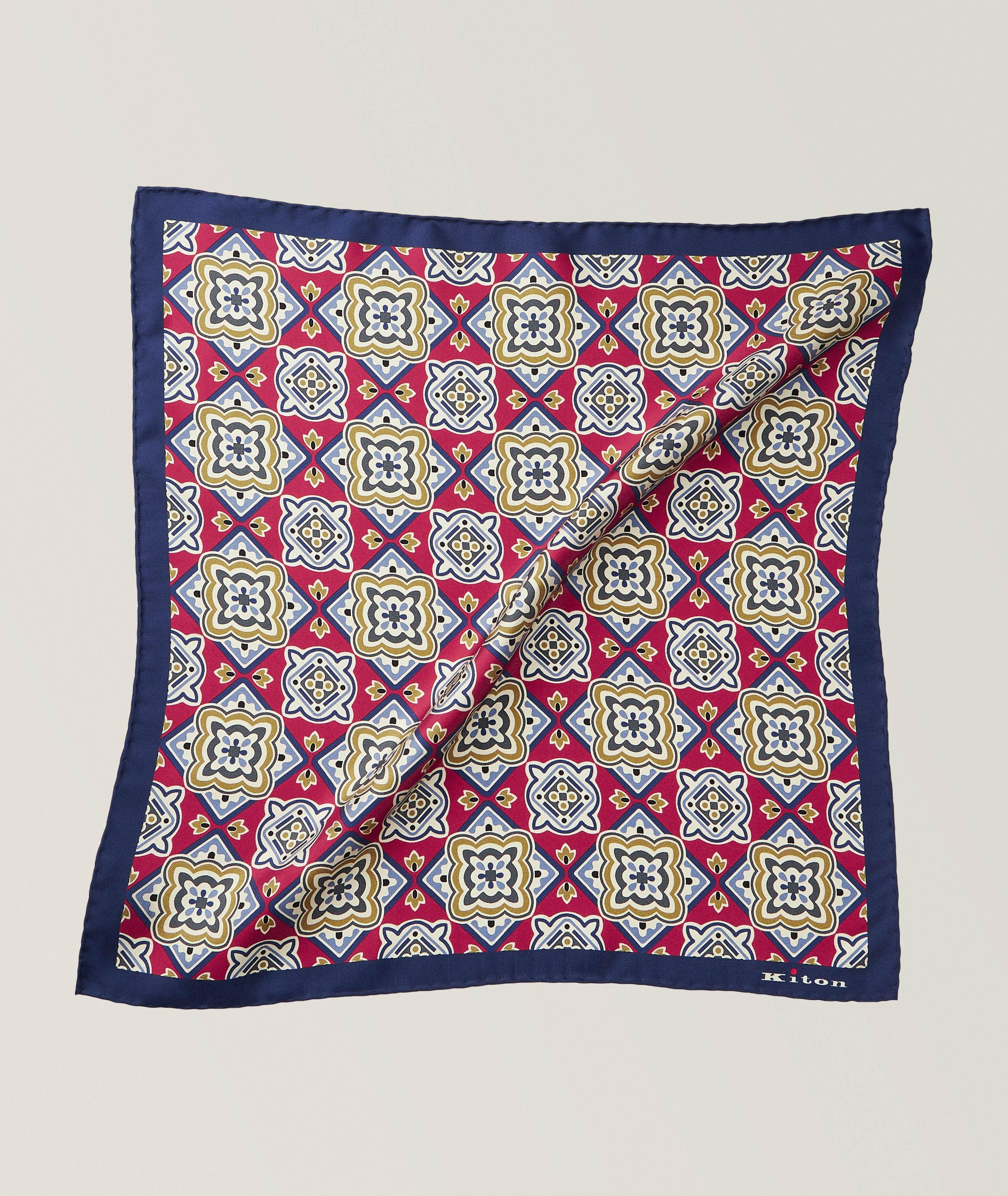 Kiton Mosaic Border Silk Pocket Square