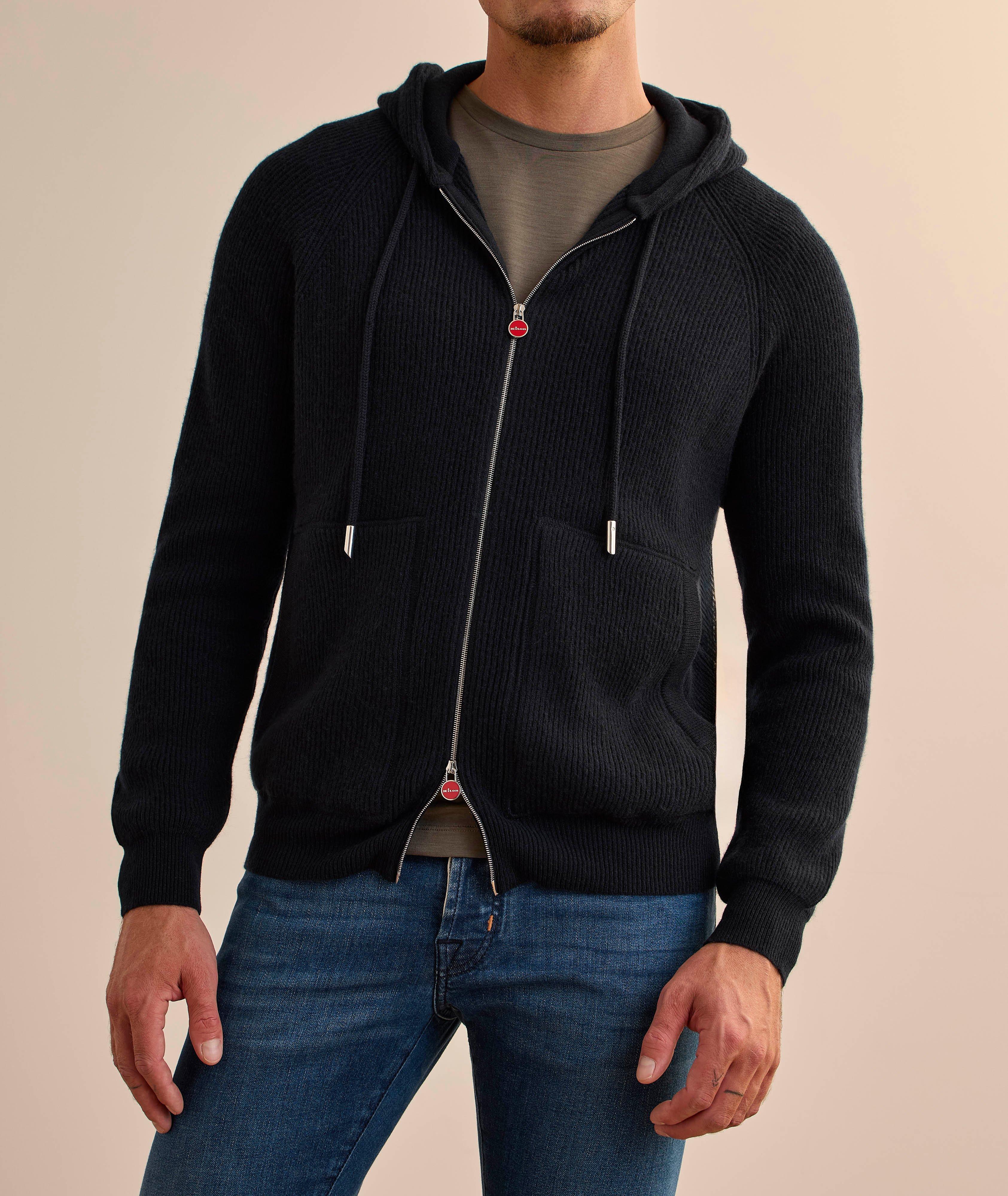Ribbed Cashmere Zip-Up Hooded Sweater image 1
