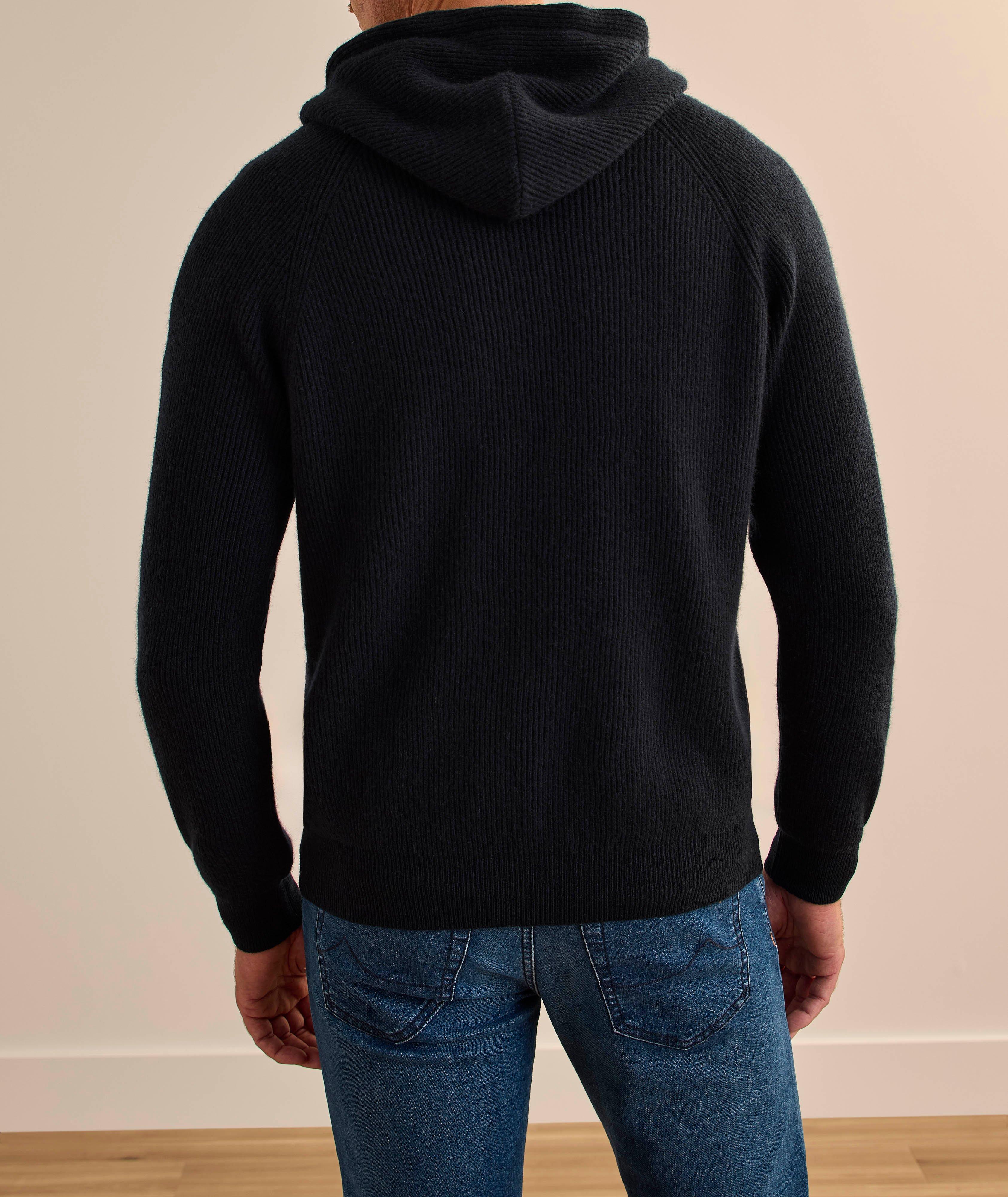 Ribbed Cashmere Zip-Up Hooded Sweater image 2