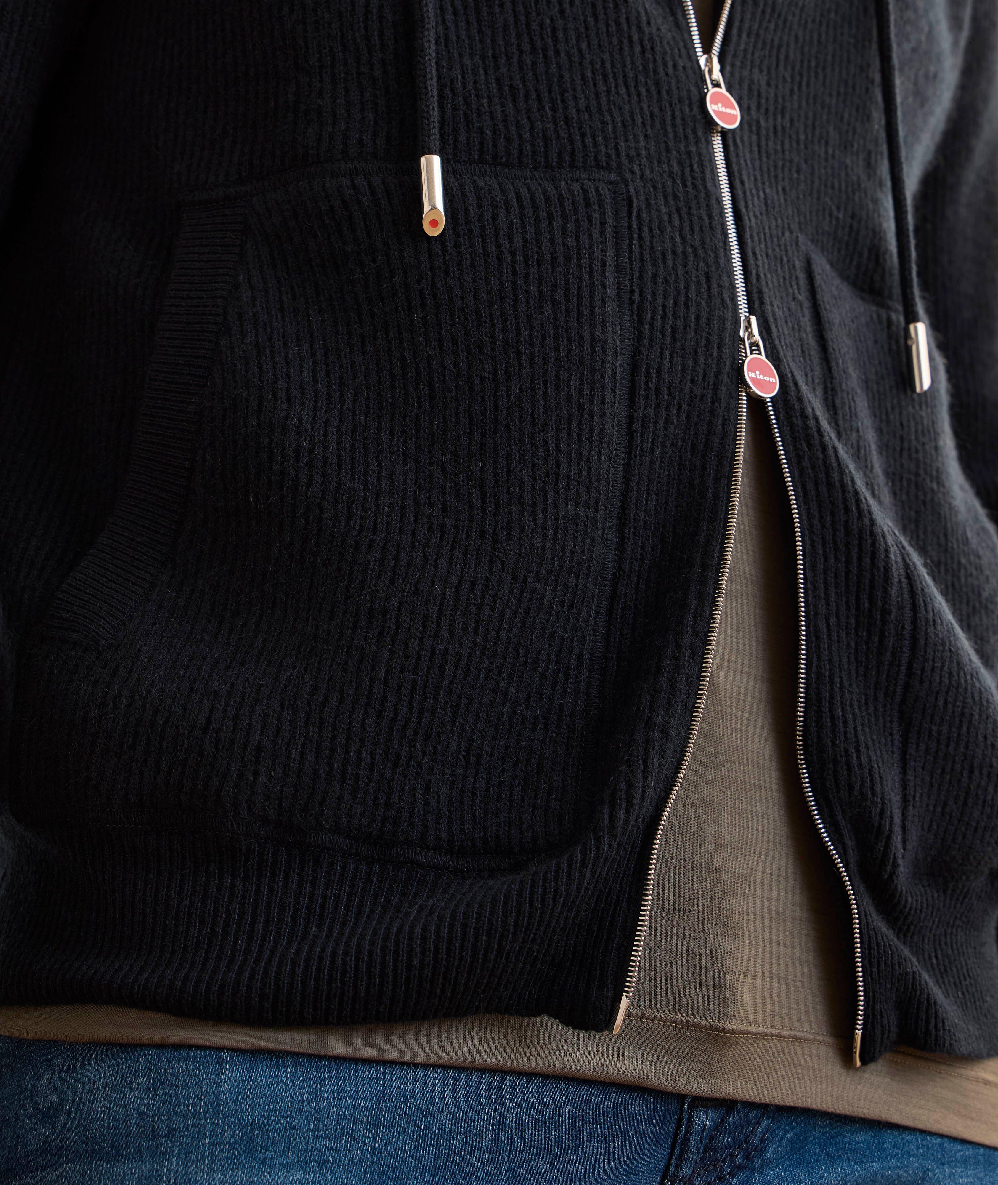 Ribbed Cashmere Zip-Up Hooded Sweater image 3
