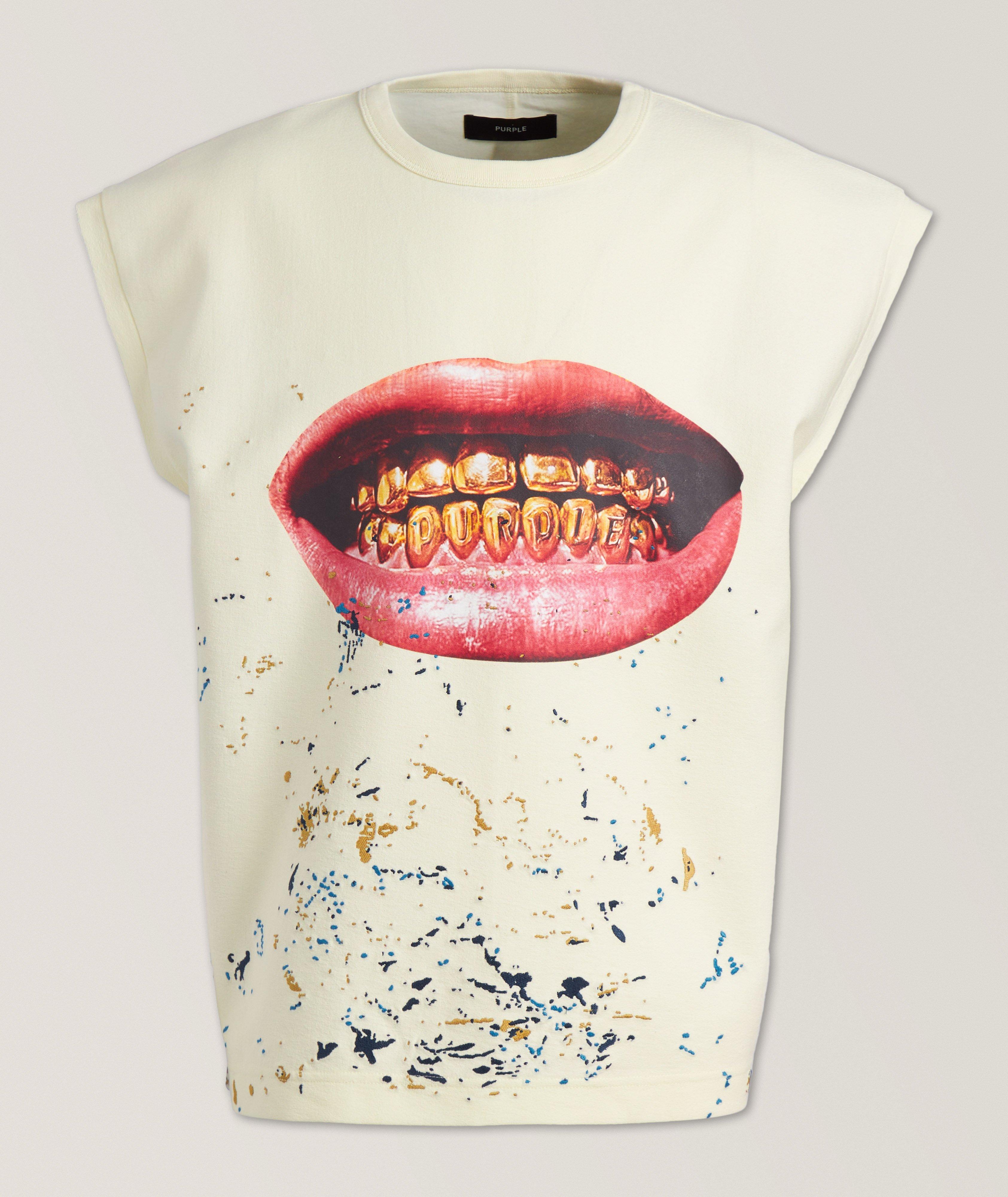 T-shirt à mancherons avec image de sourire image 0