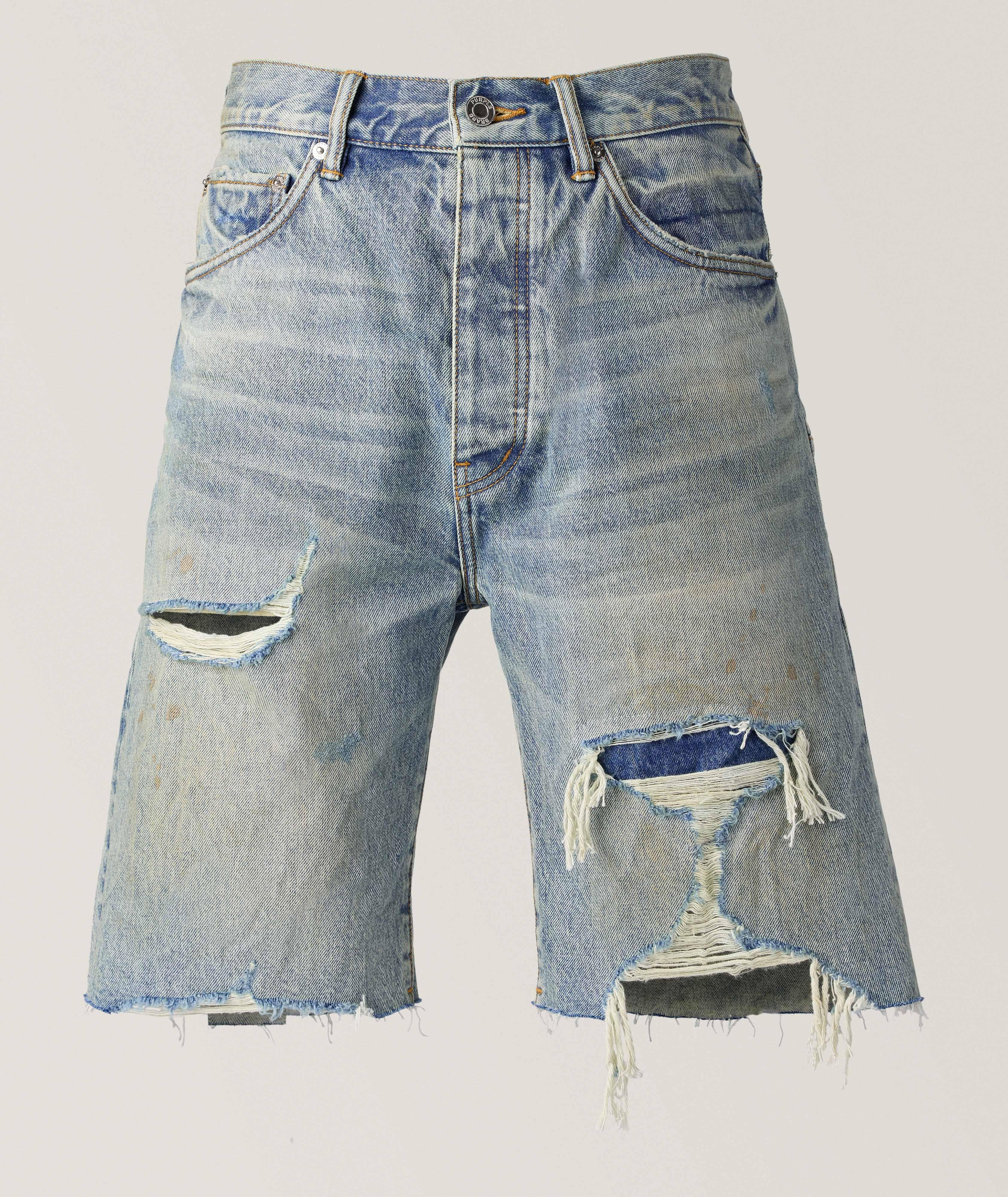 Purple Brand P059 Distressed Patch Denim Shorts
