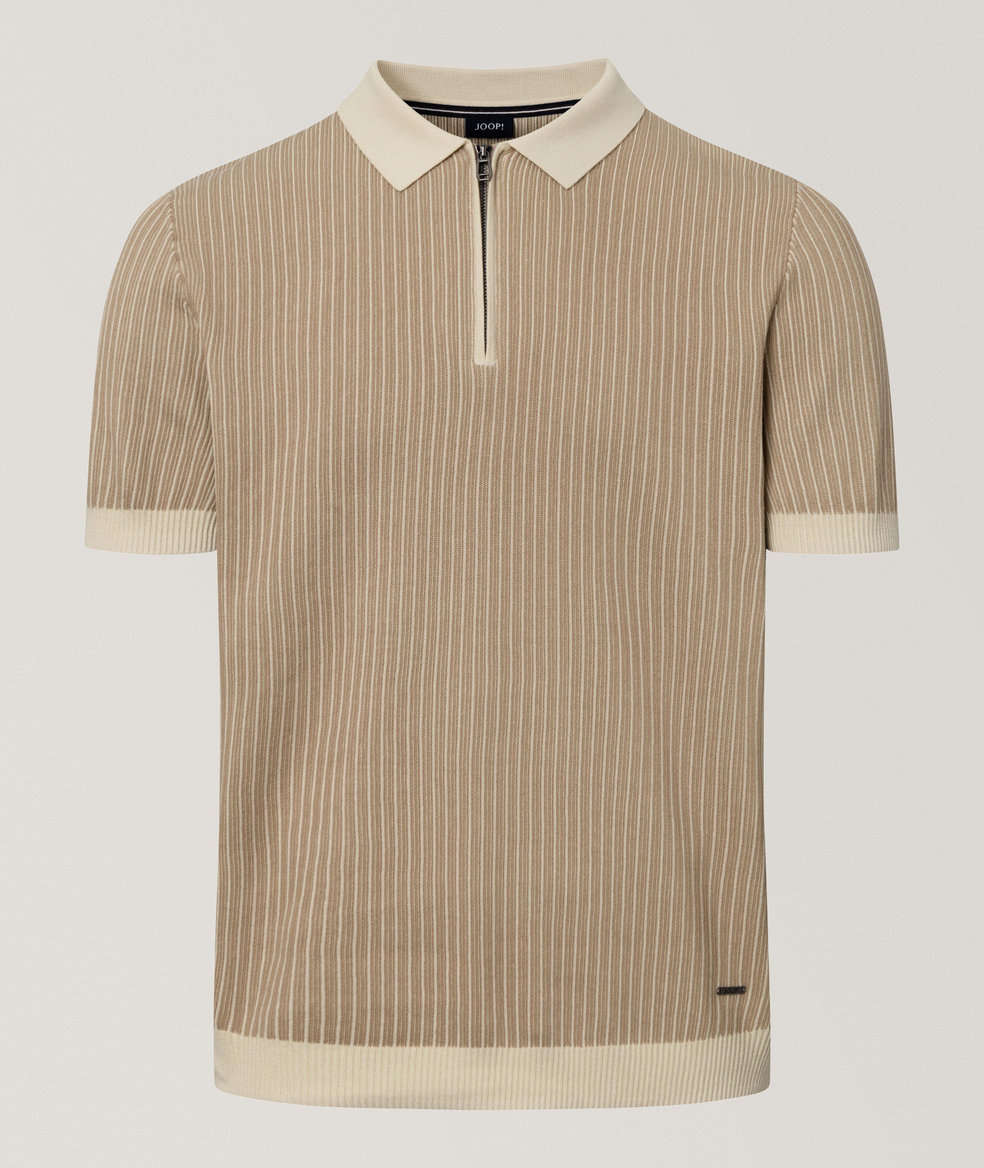 JOOP! Polo en coton à rayures et à glissière partielle