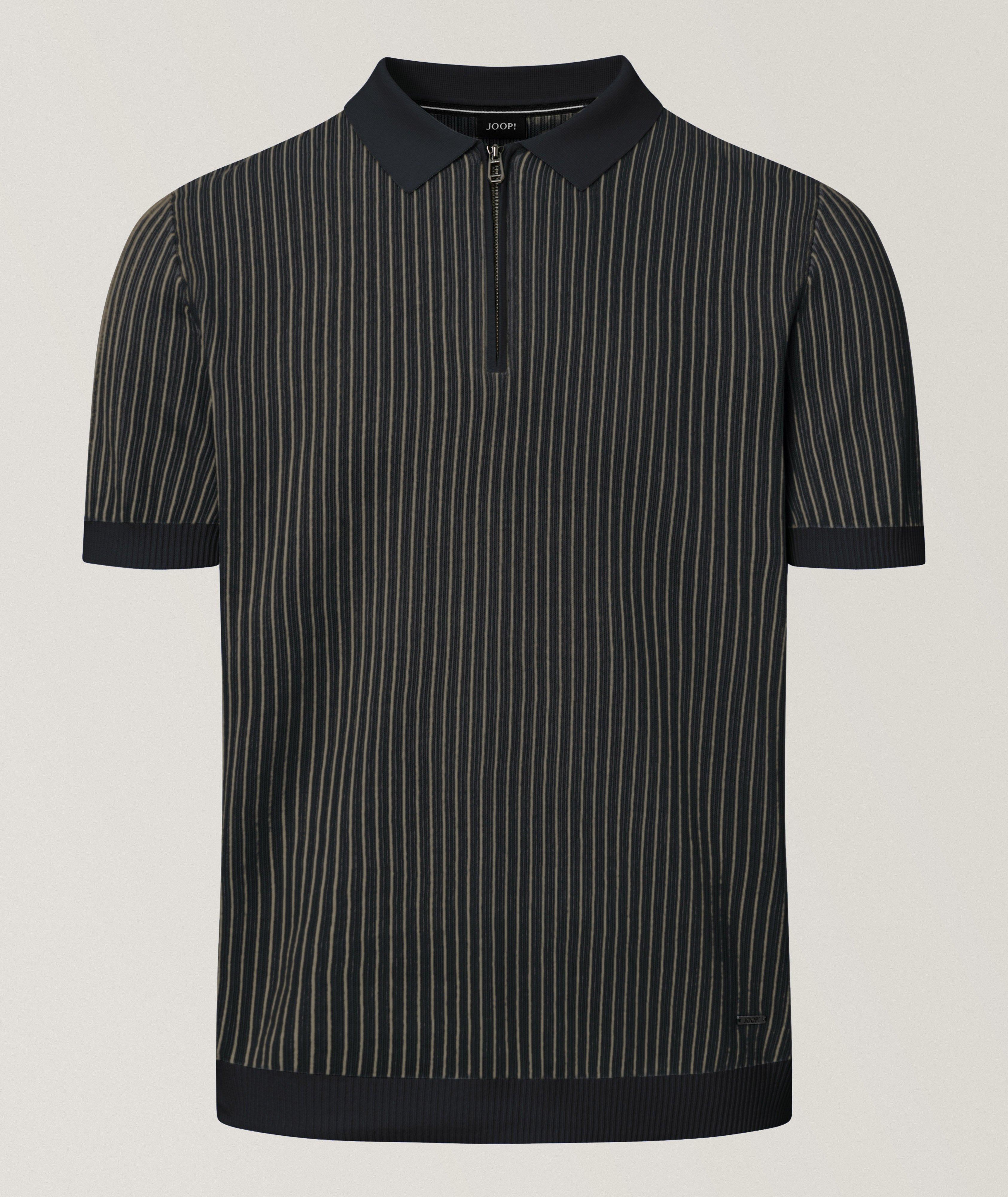 Polo en coton à rayures et à glissière partielle image 0