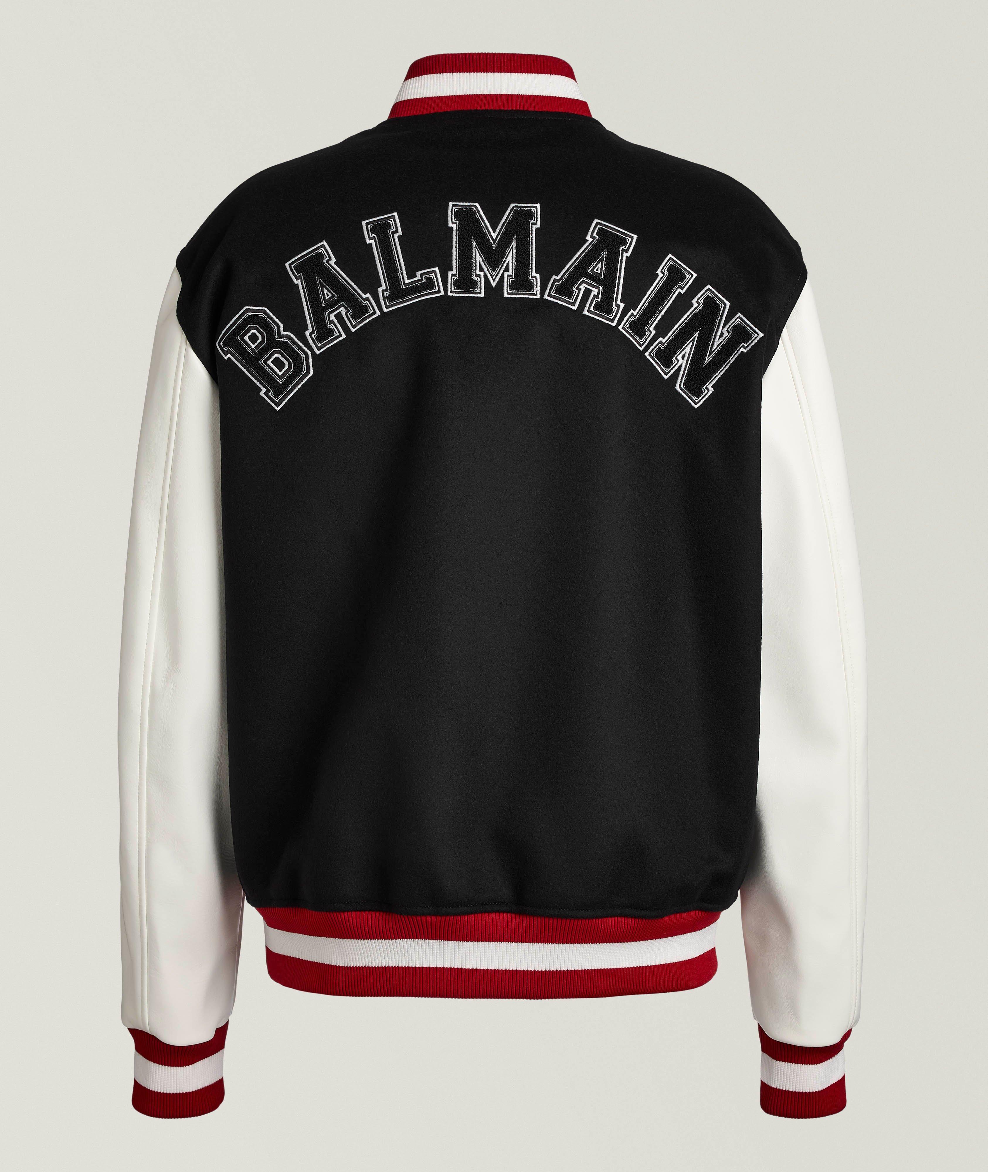 Blouson de style universitaire en laine avec manches en faux cuir image 1