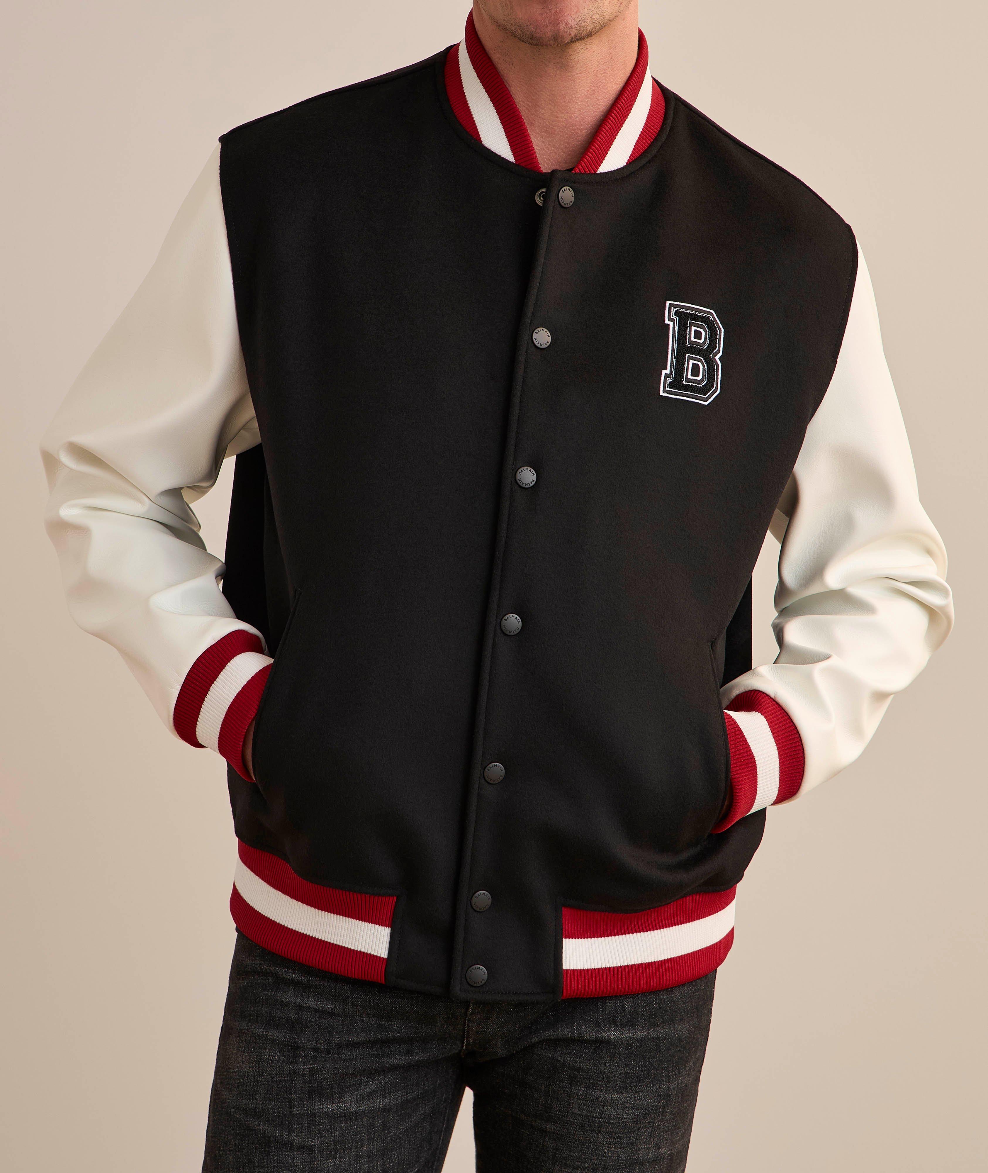 Blouson de style universitaire en laine avec manches en faux cuir image 2