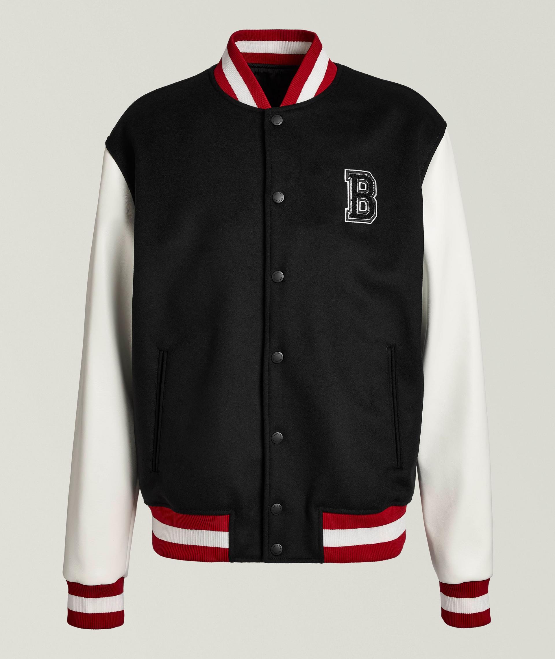 Faux Leather Sleeve Wool Varsity Jacket image 0