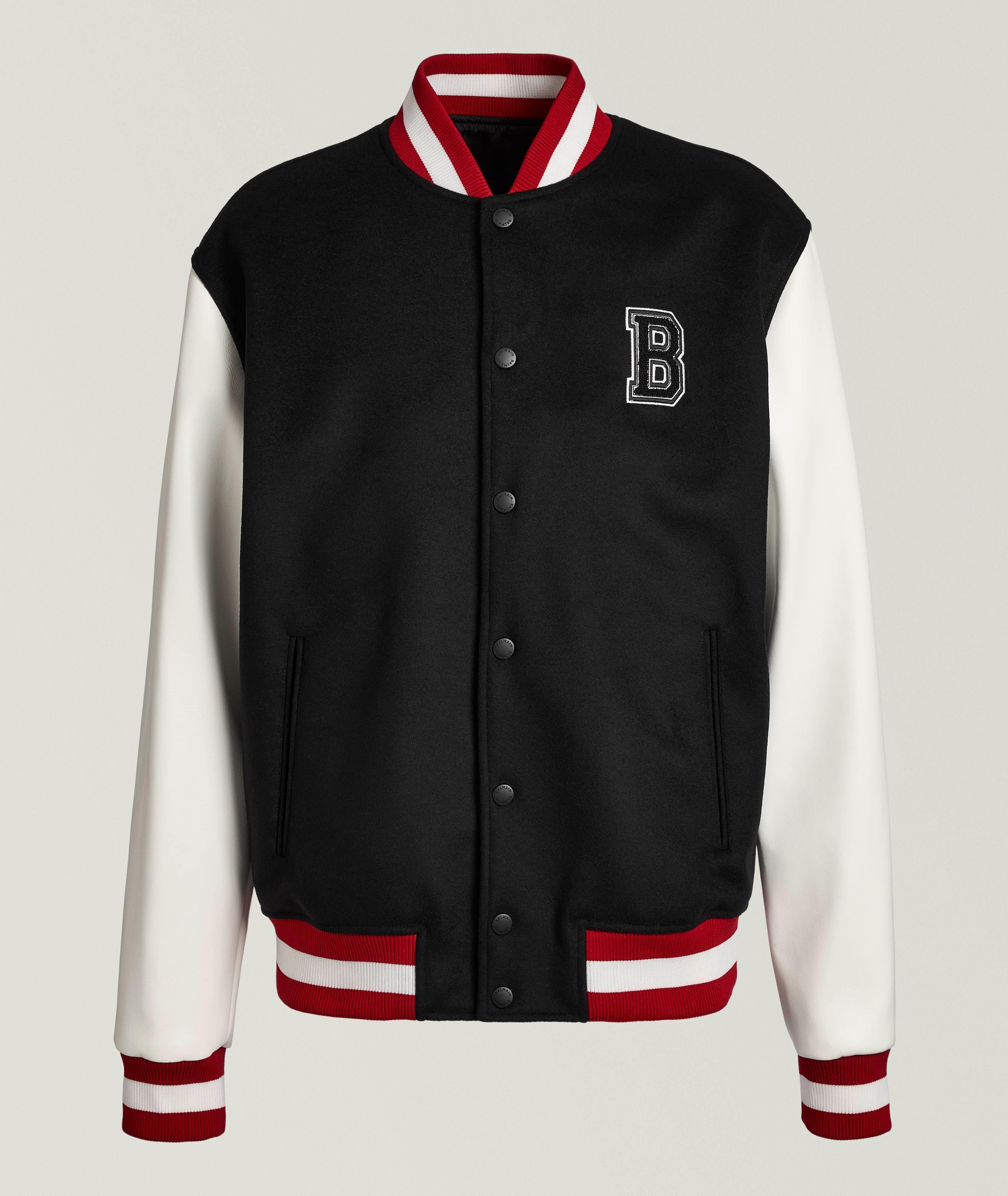 Blouson de style universitaire en laine avec manches en faux cuir image 0