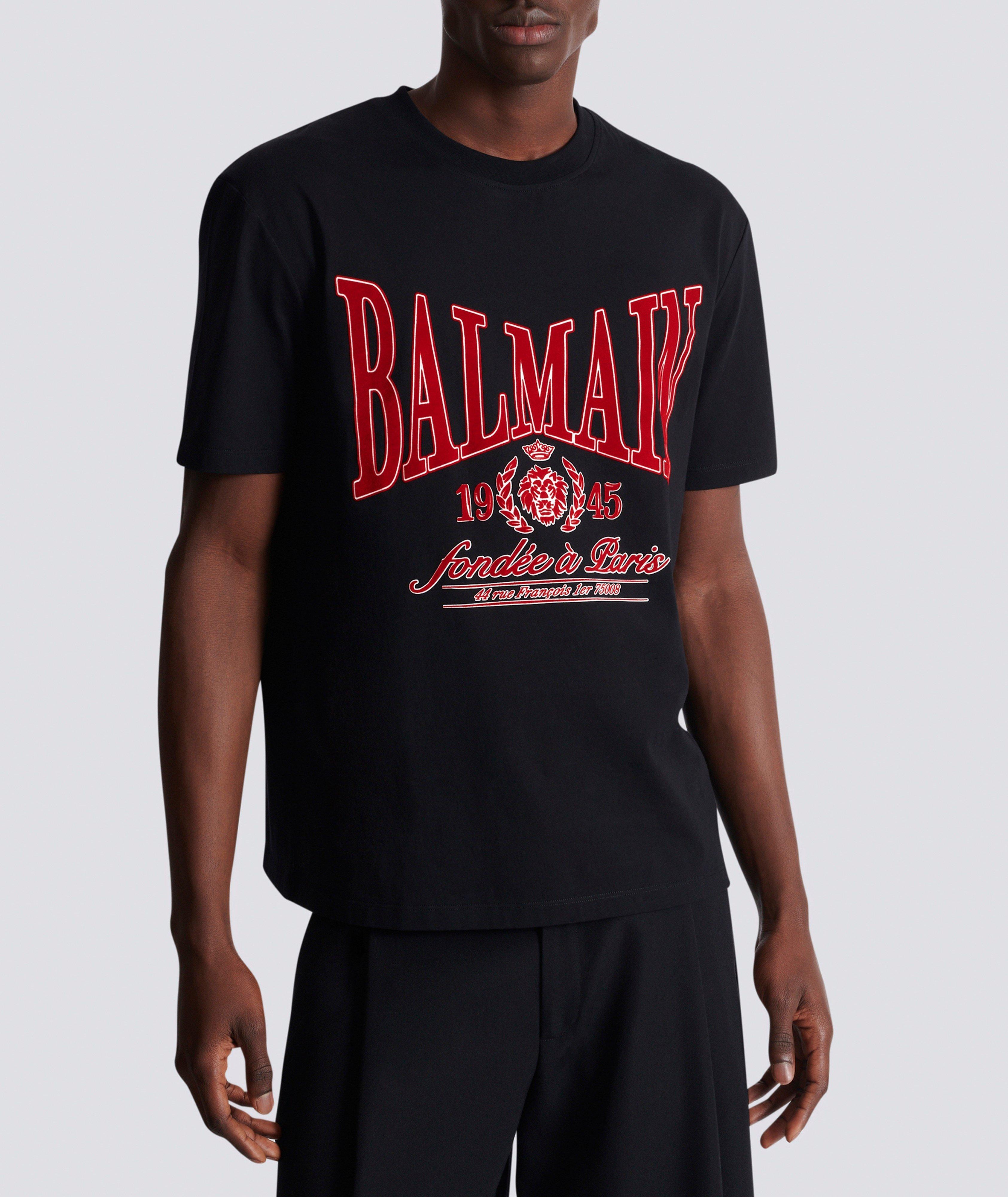 College Flocked Cotton Crewneck T-Shirt image 1