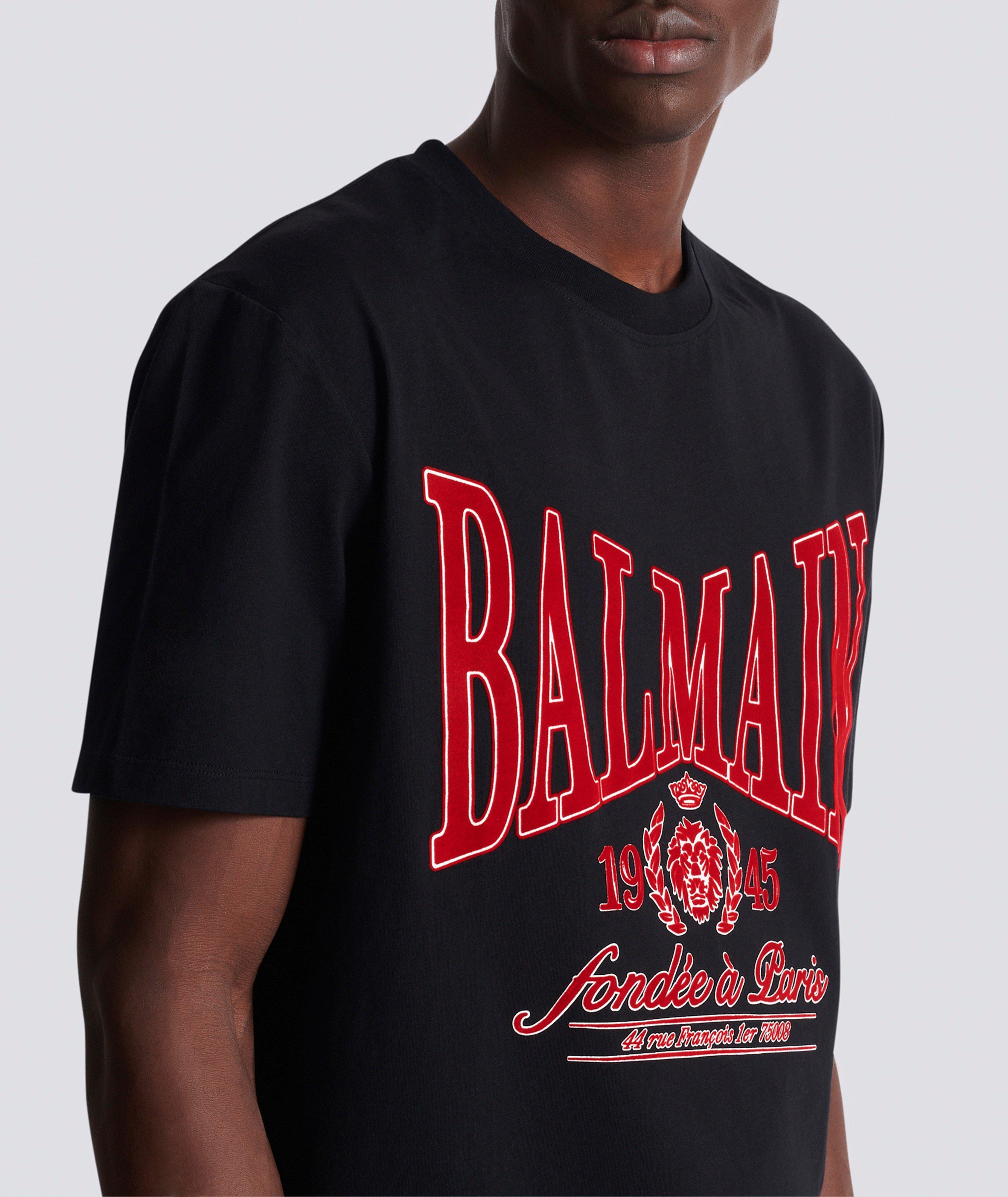 College Flocked Cotton Crewneck T-Shirt image 2