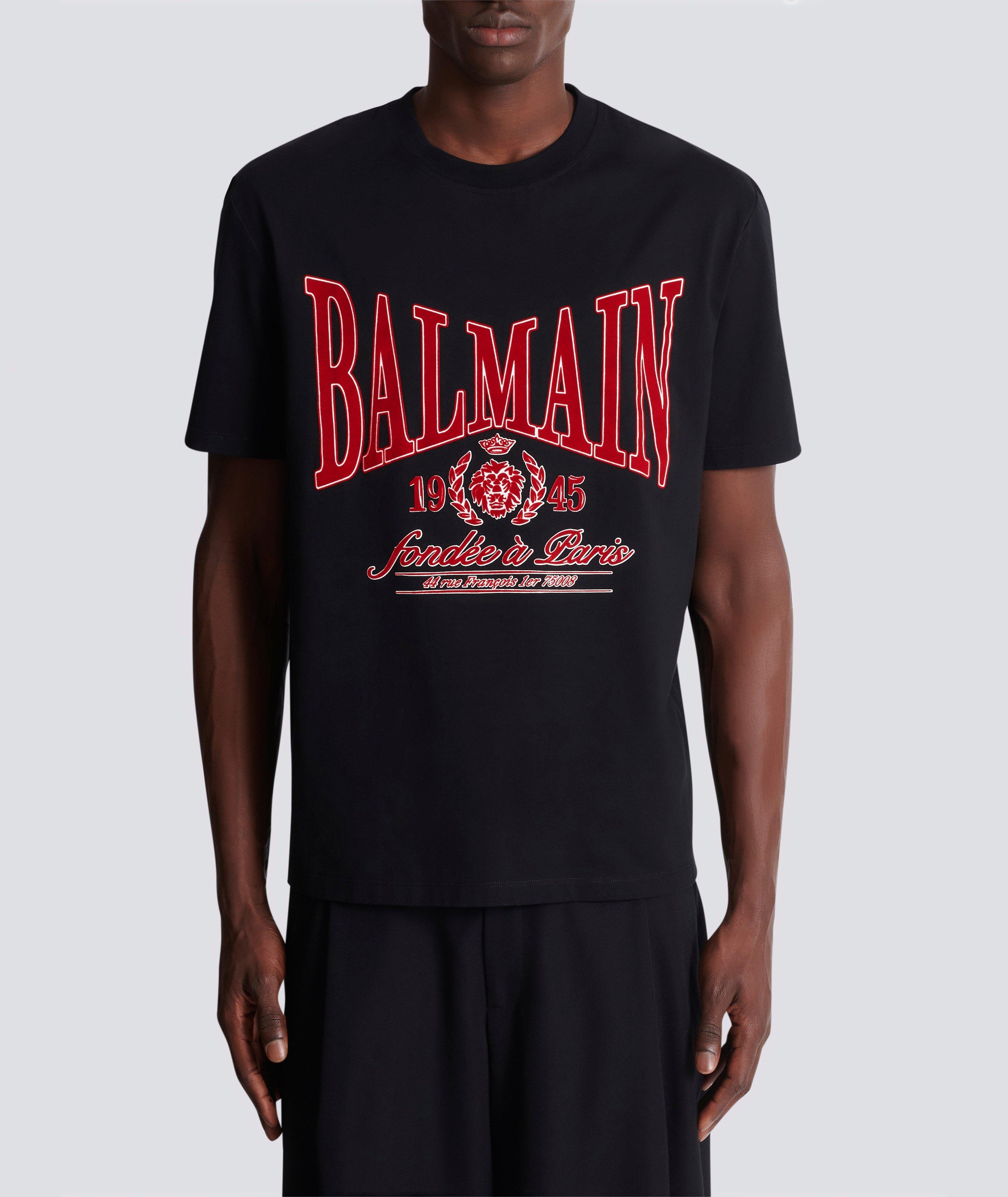 College Flocked Cotton Crewneck T-Shirt image 3