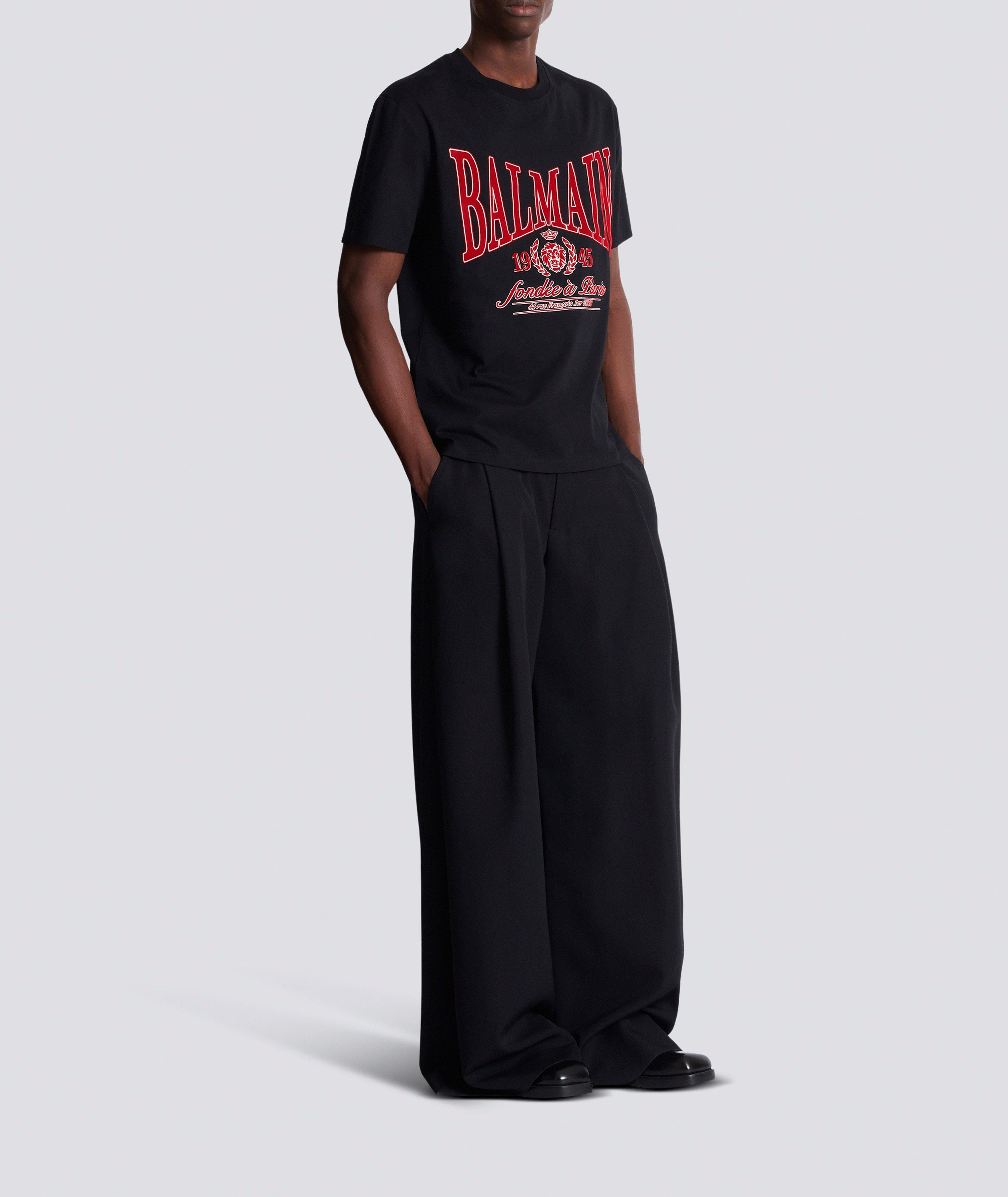 College Flocked Cotton Crewneck T-Shirt image 4