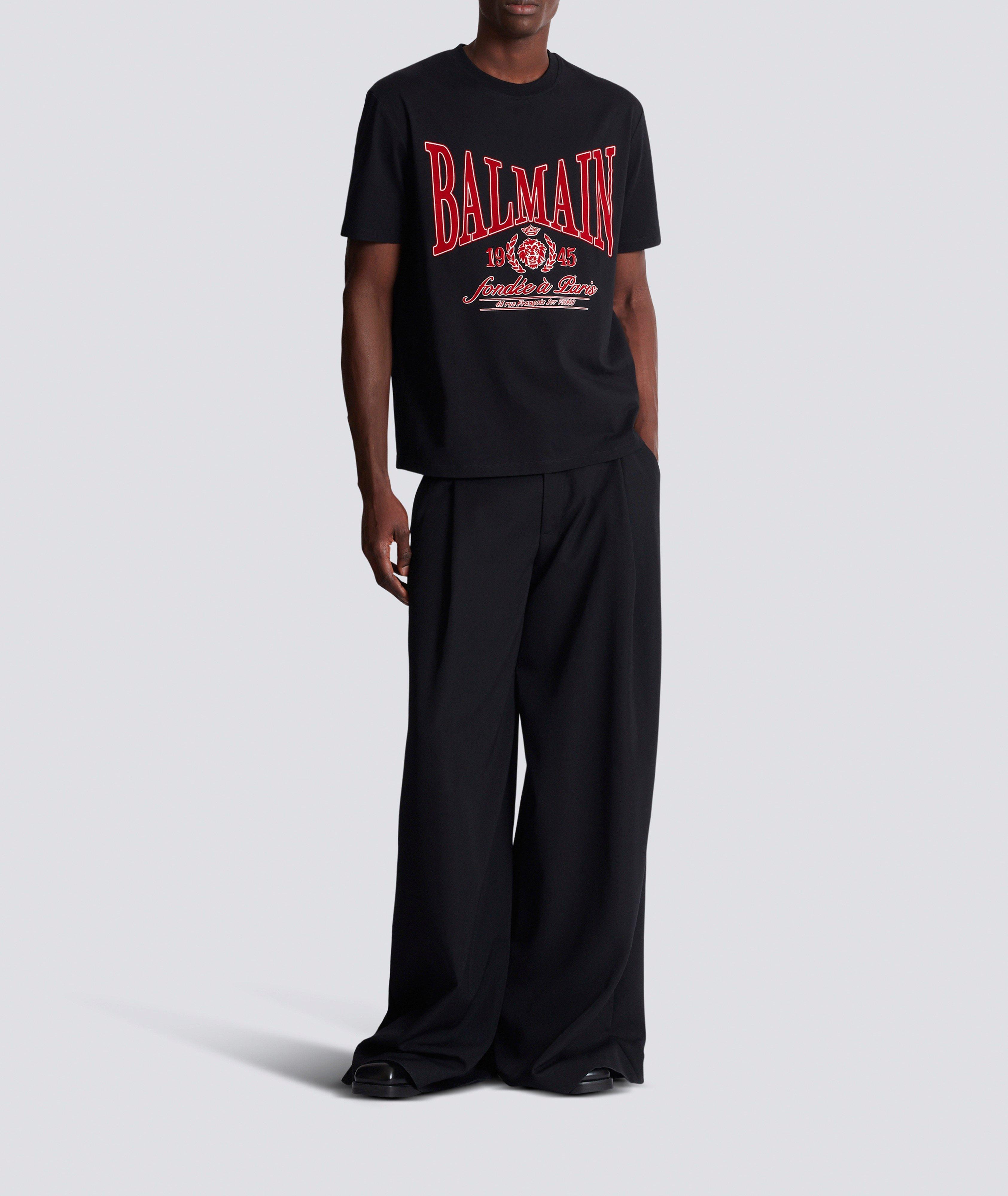 College Flocked Cotton Crewneck T-Shirt image 6