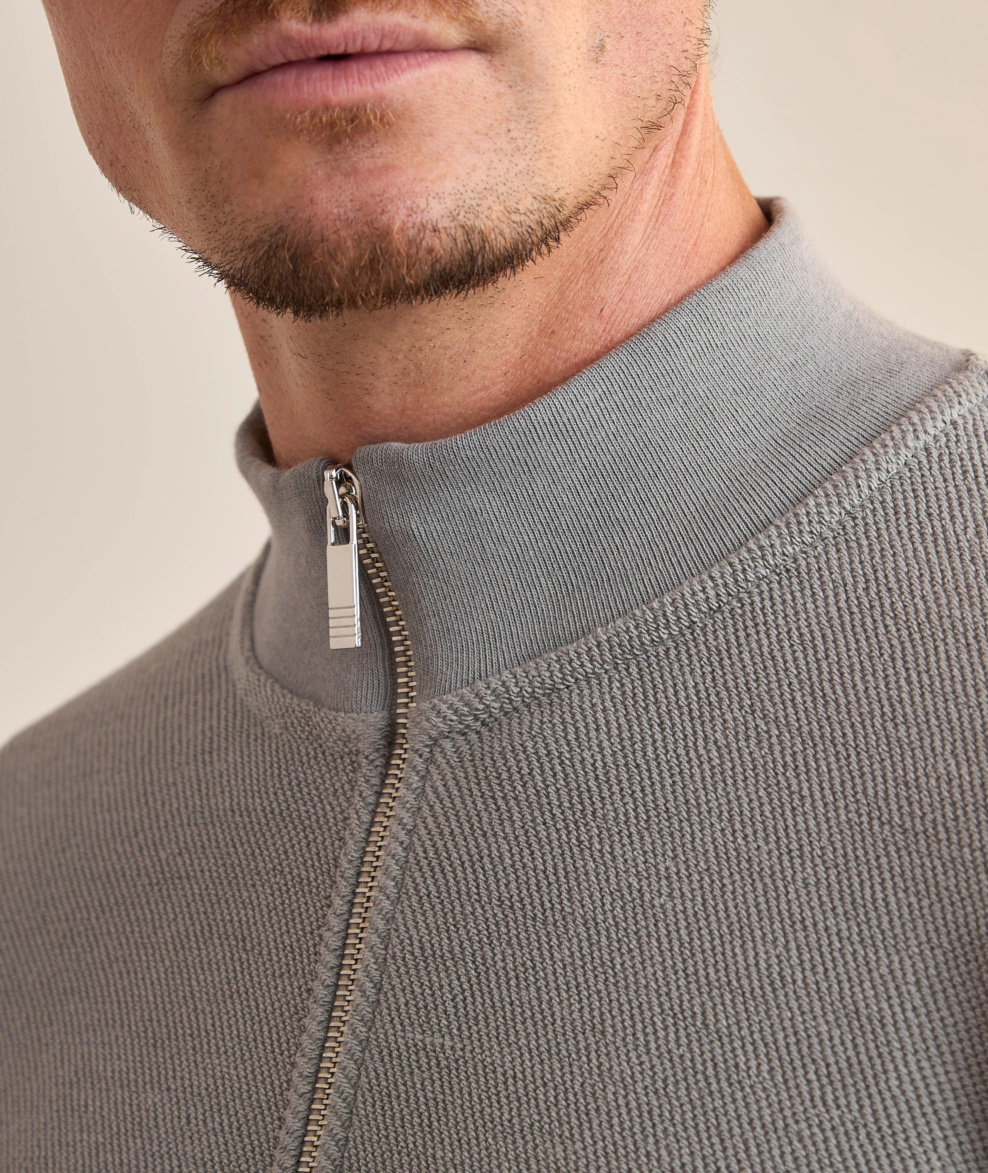 Pull en coton bouclé à quatre bandes et à glissière image 3
