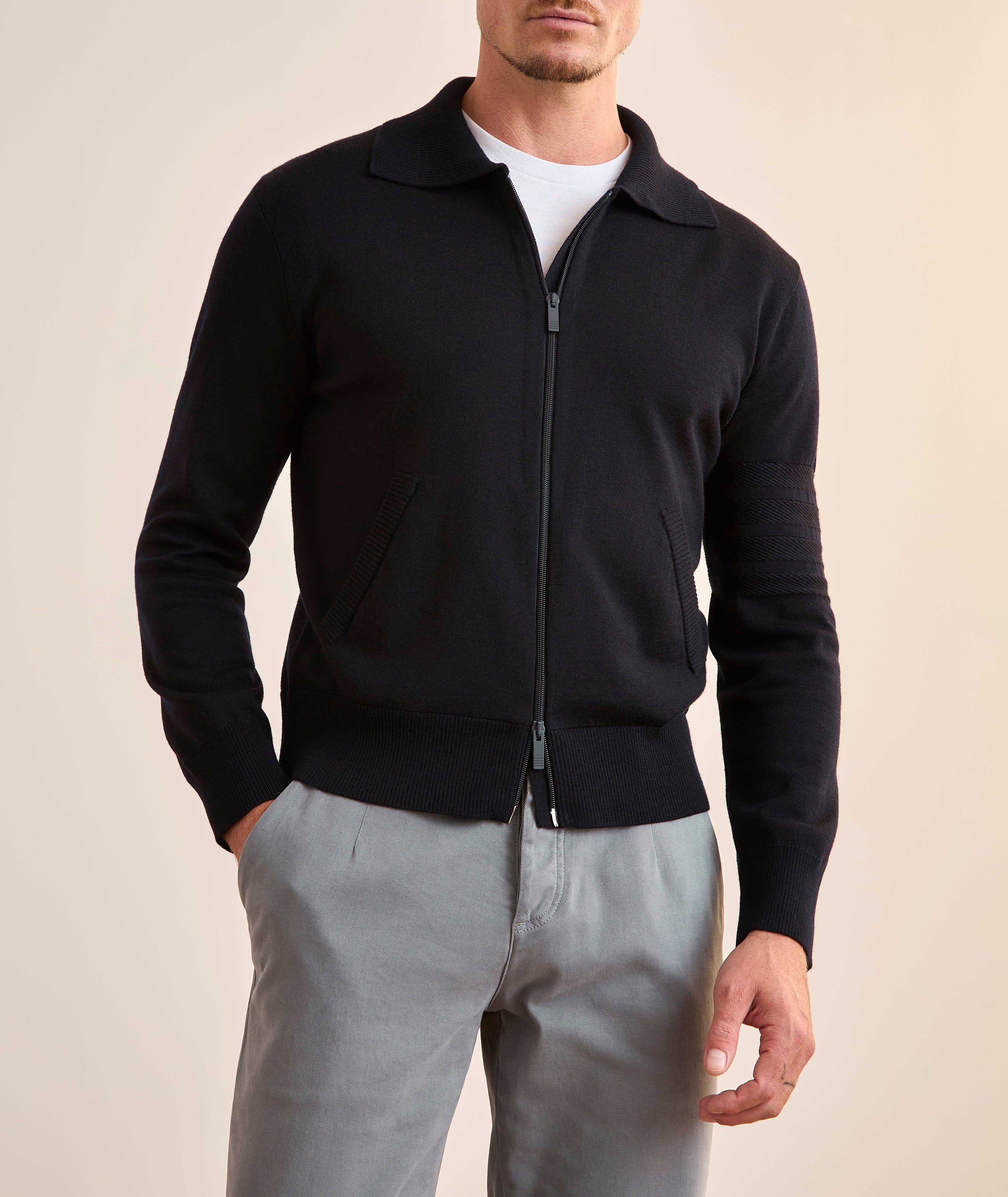 Cardigan en mélange de laine mérinos à quatre bandes et à glissière image 1