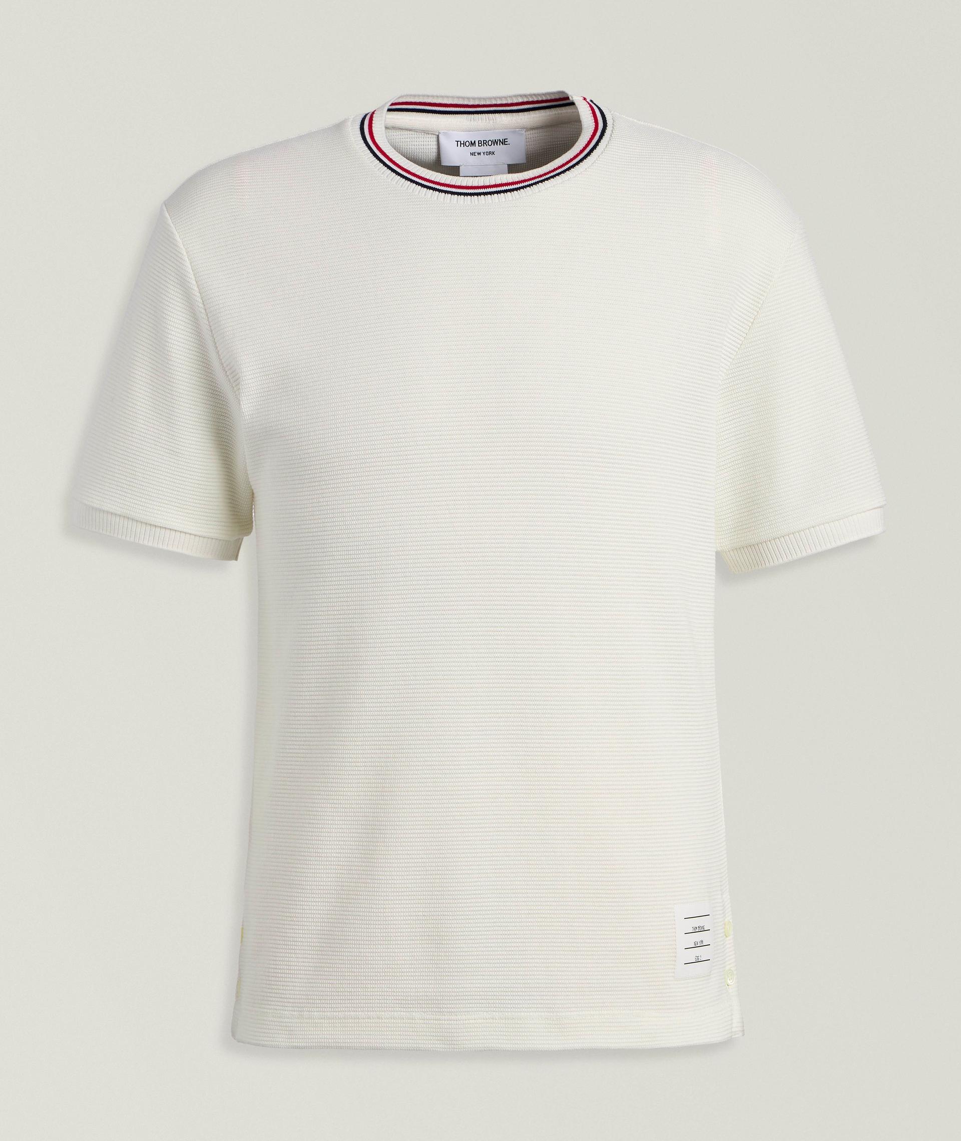 Striped Trim Cotton Waffle-Knit T-Shirt image 0