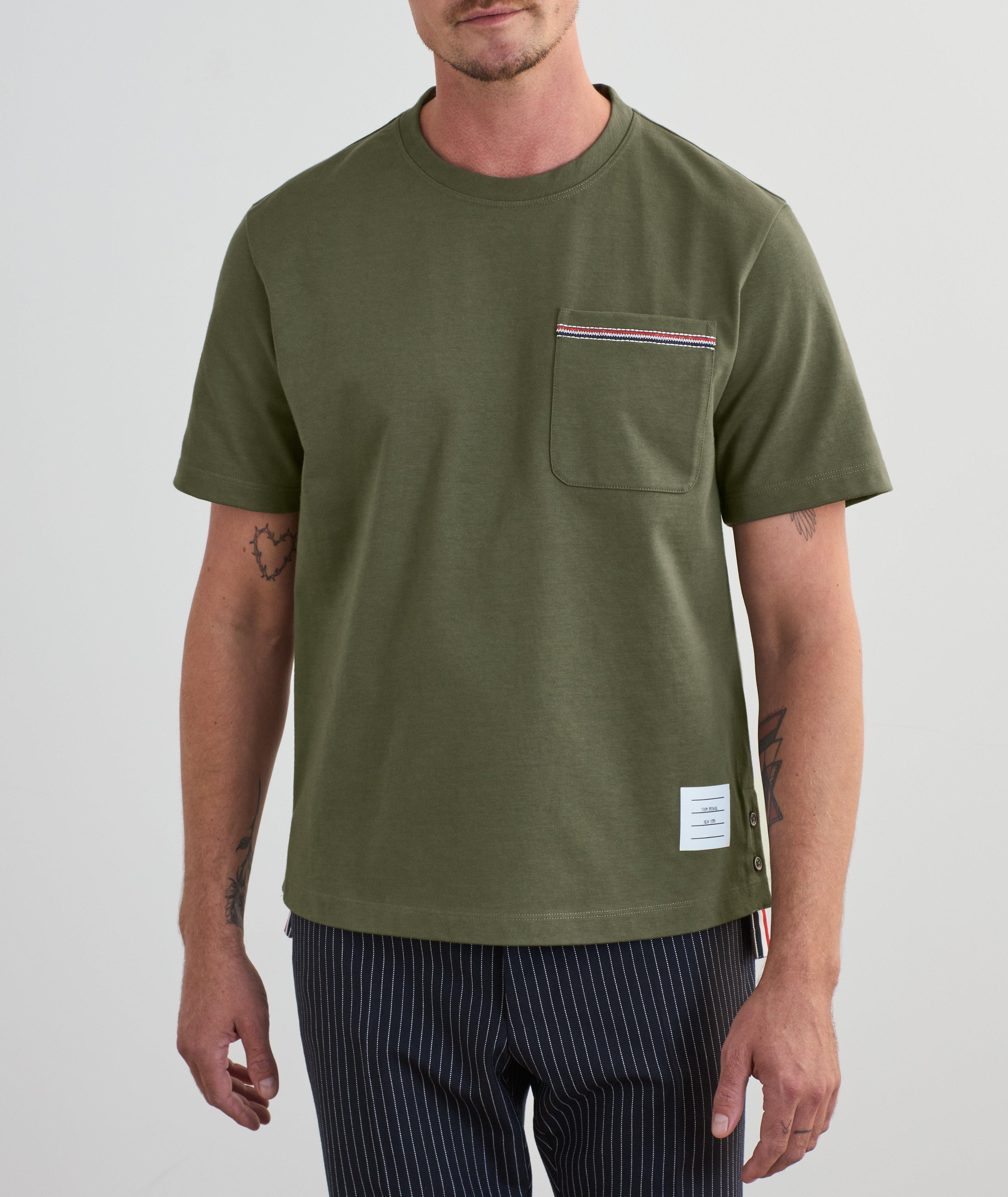 T-shirt à col rond en coton à bordures rayées image 1