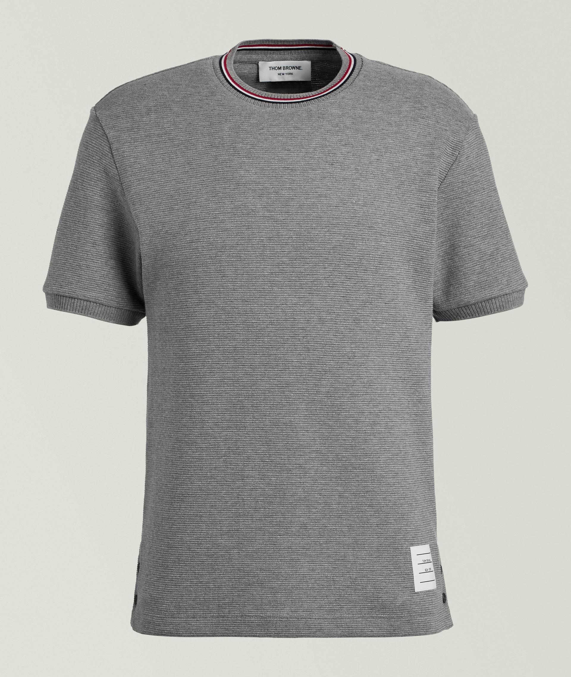 Striped Trim Cotton Waffle-Knit T-Shirt image 0