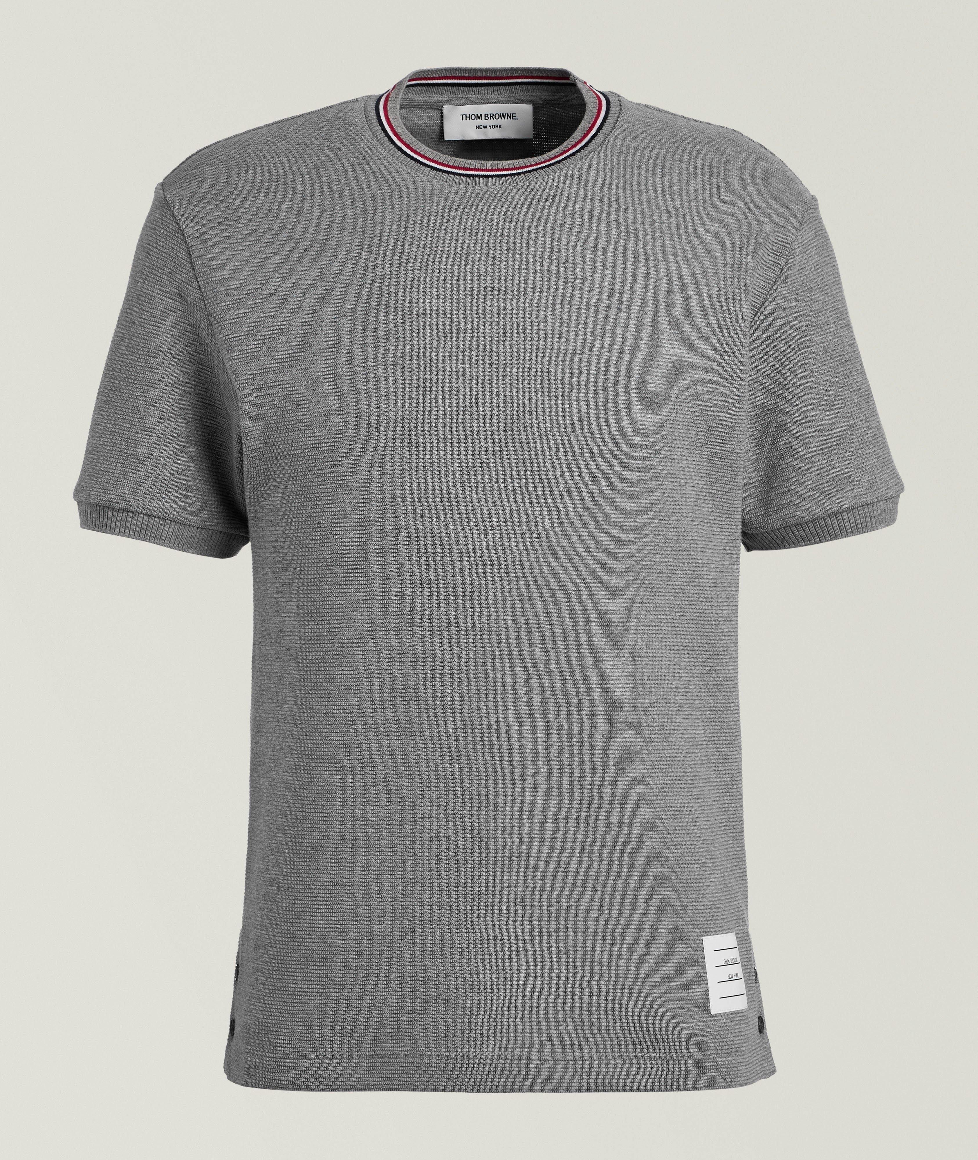 Striped Trim Cotton Waffle-Knit T-Shirt image 0