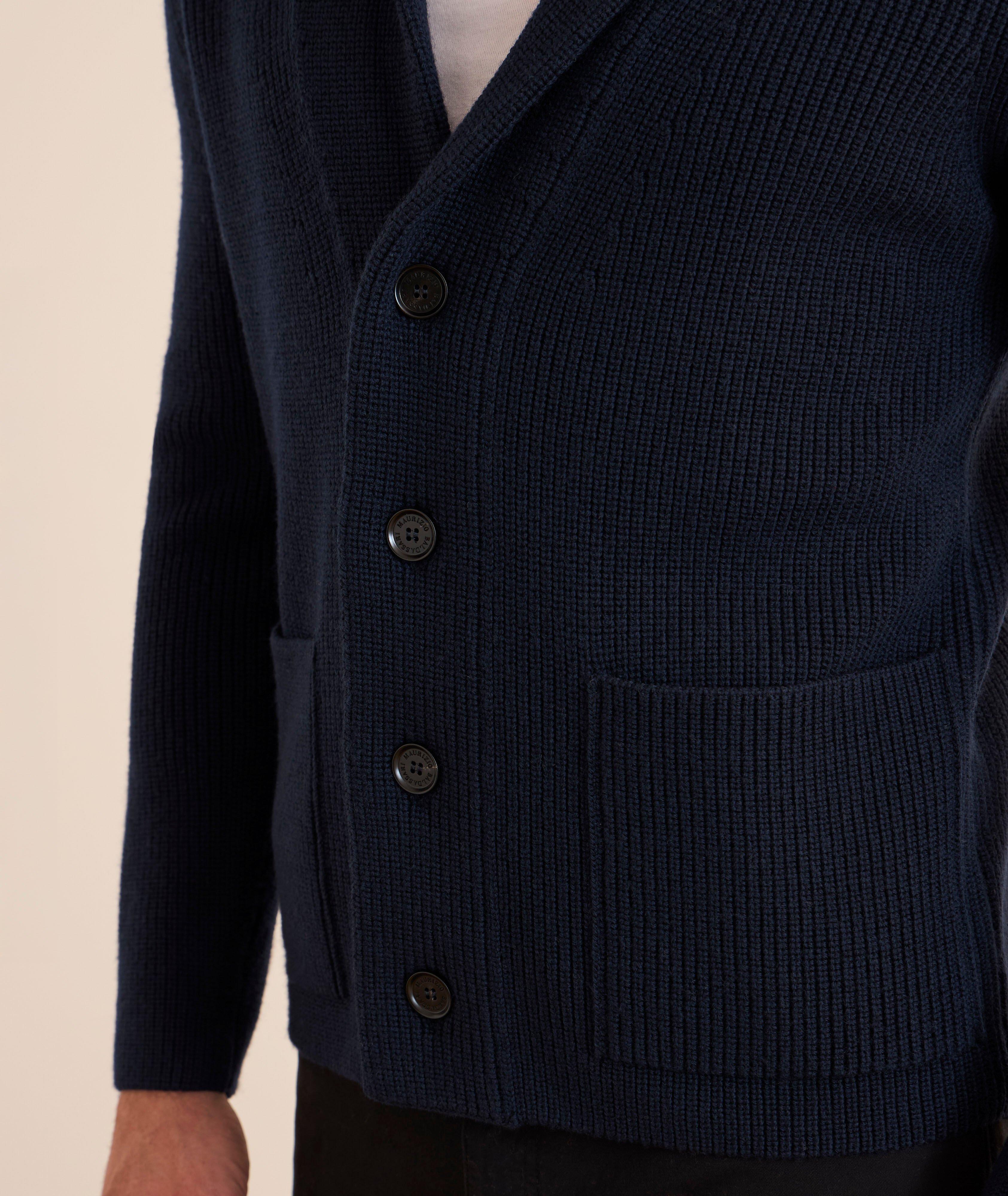 Cardigan à col châle en tricot côtelé de laine image 2