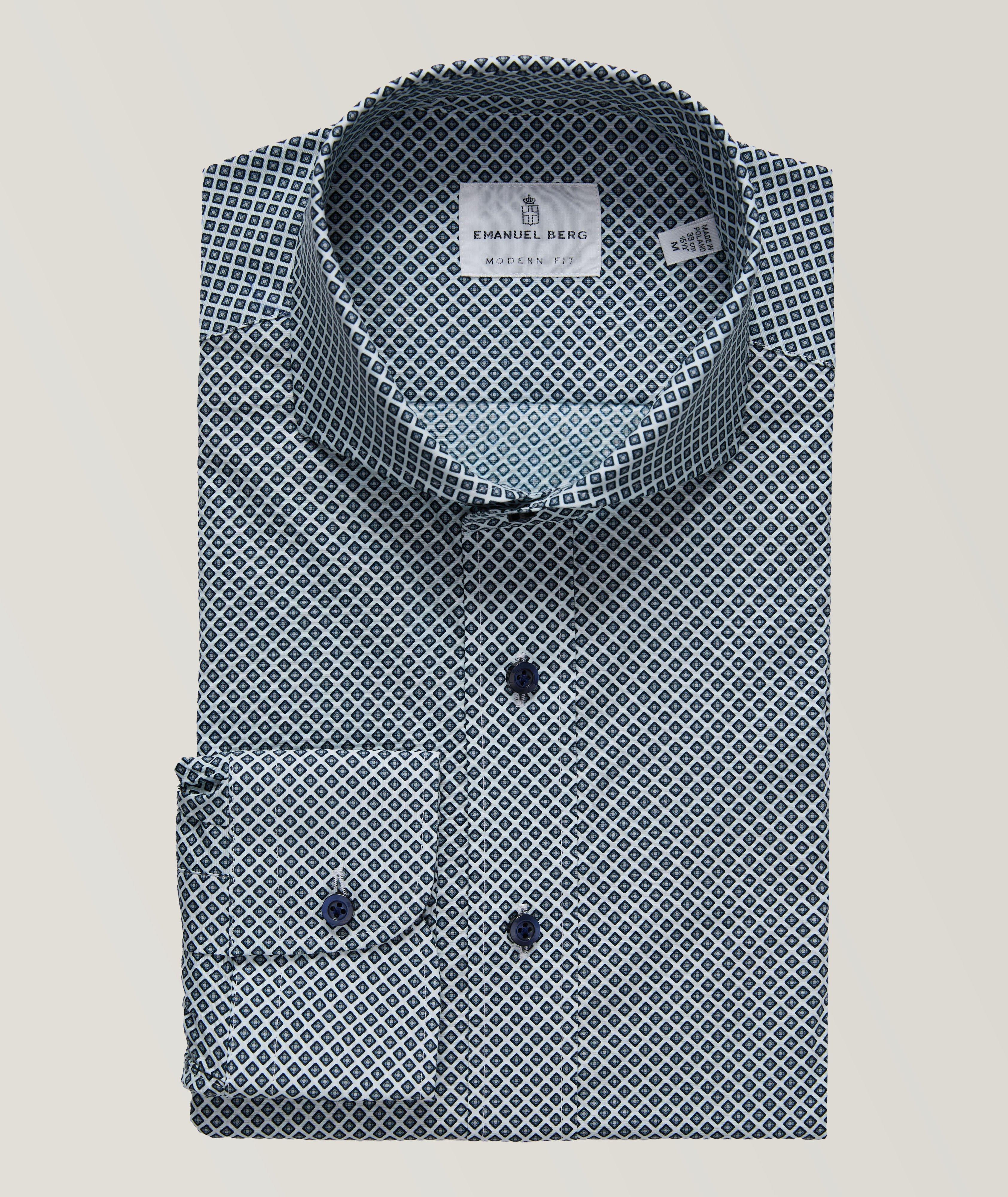 Chemise habillée en popeline extensible à motif géométrique image 0