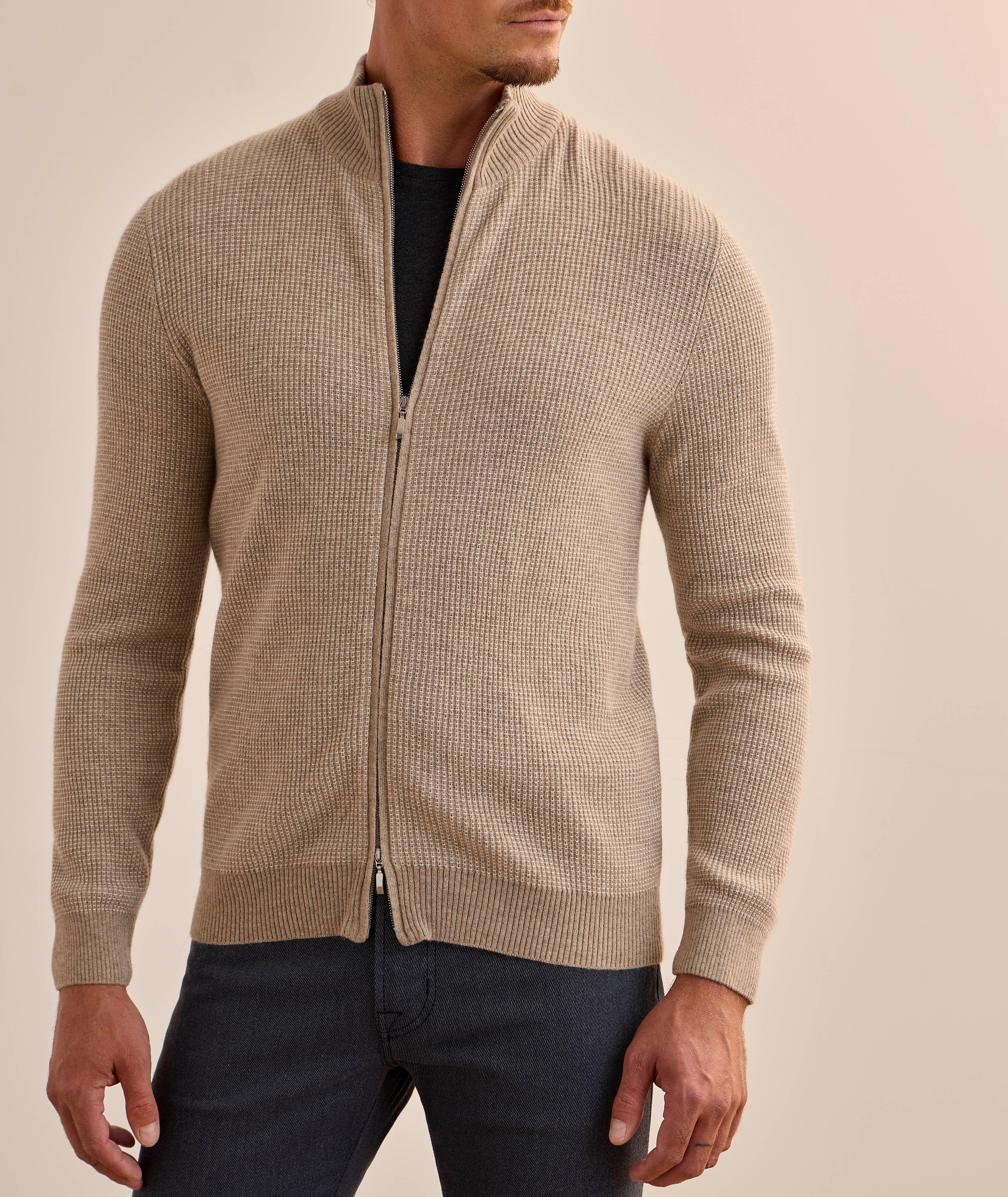 Cashmere Square Knit Full-Zip Sweater image 1